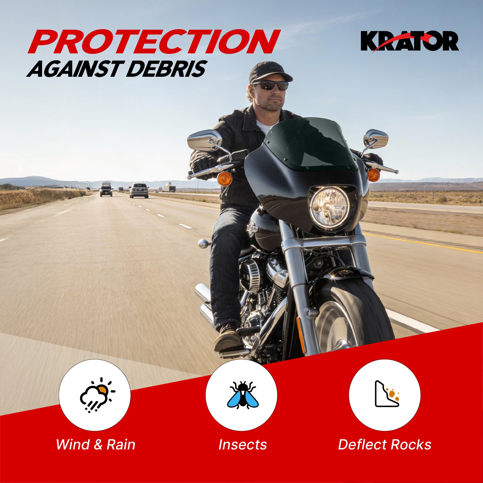 Krator Gloss Black ABS Quarter Motorcycle Fairing with 9" Windshield, Smoke