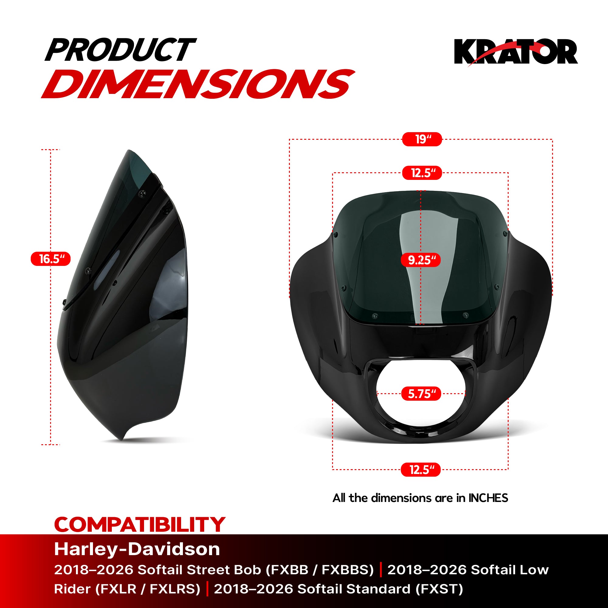 Krator Gloss Black ABS Quarter Motorcycle Fairing with 9" Windshield, Smoke