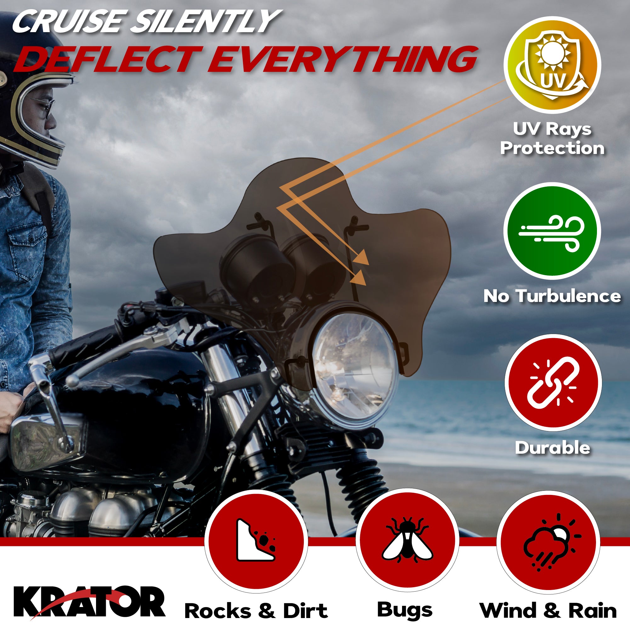 Krator Universal Motorcycle Windshield Windscreen for 7/8" or 1" Handlebars, 14"