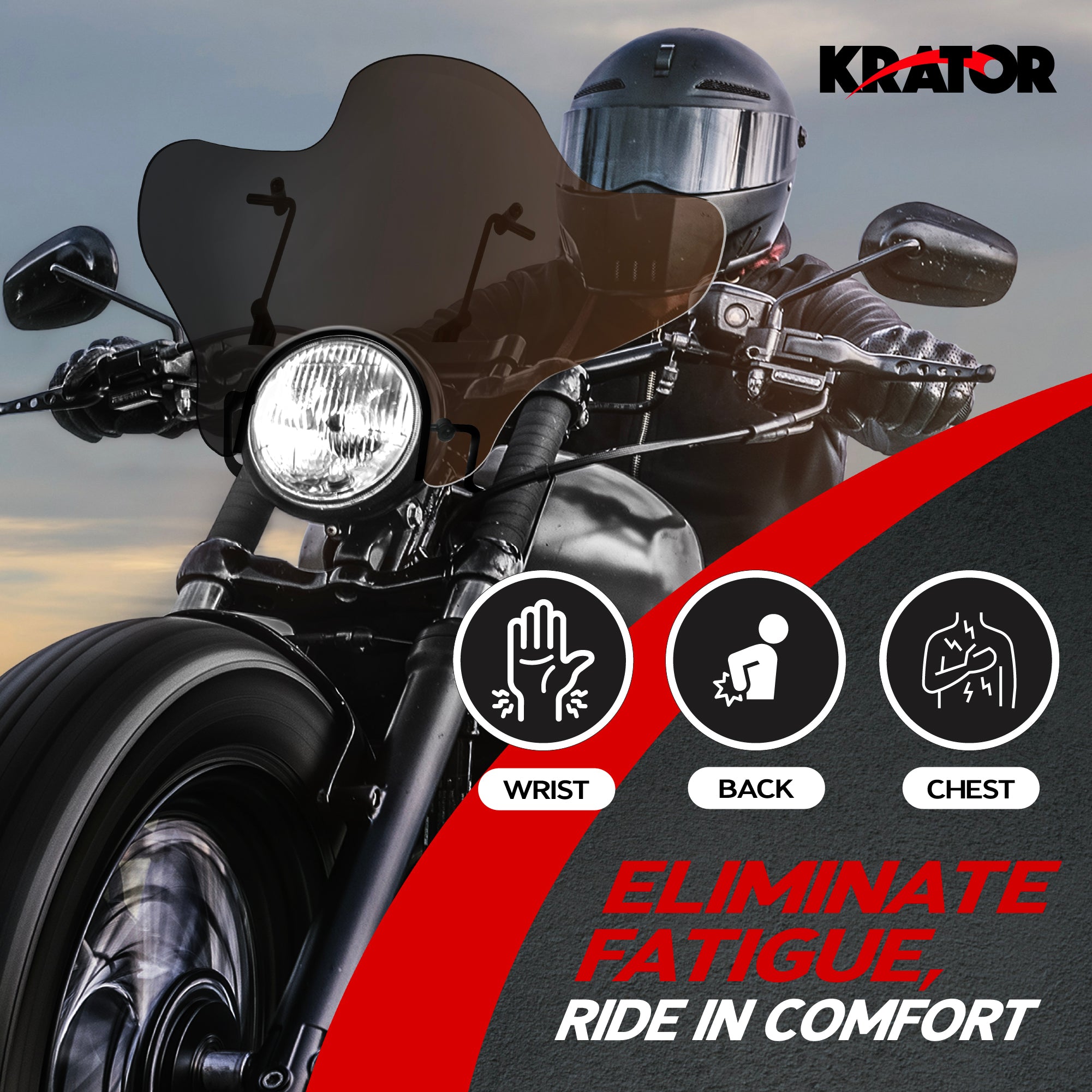 Krator Universal Motorcycle Windshield Windscreen for 7/8" or 1" Handlebars, 14"