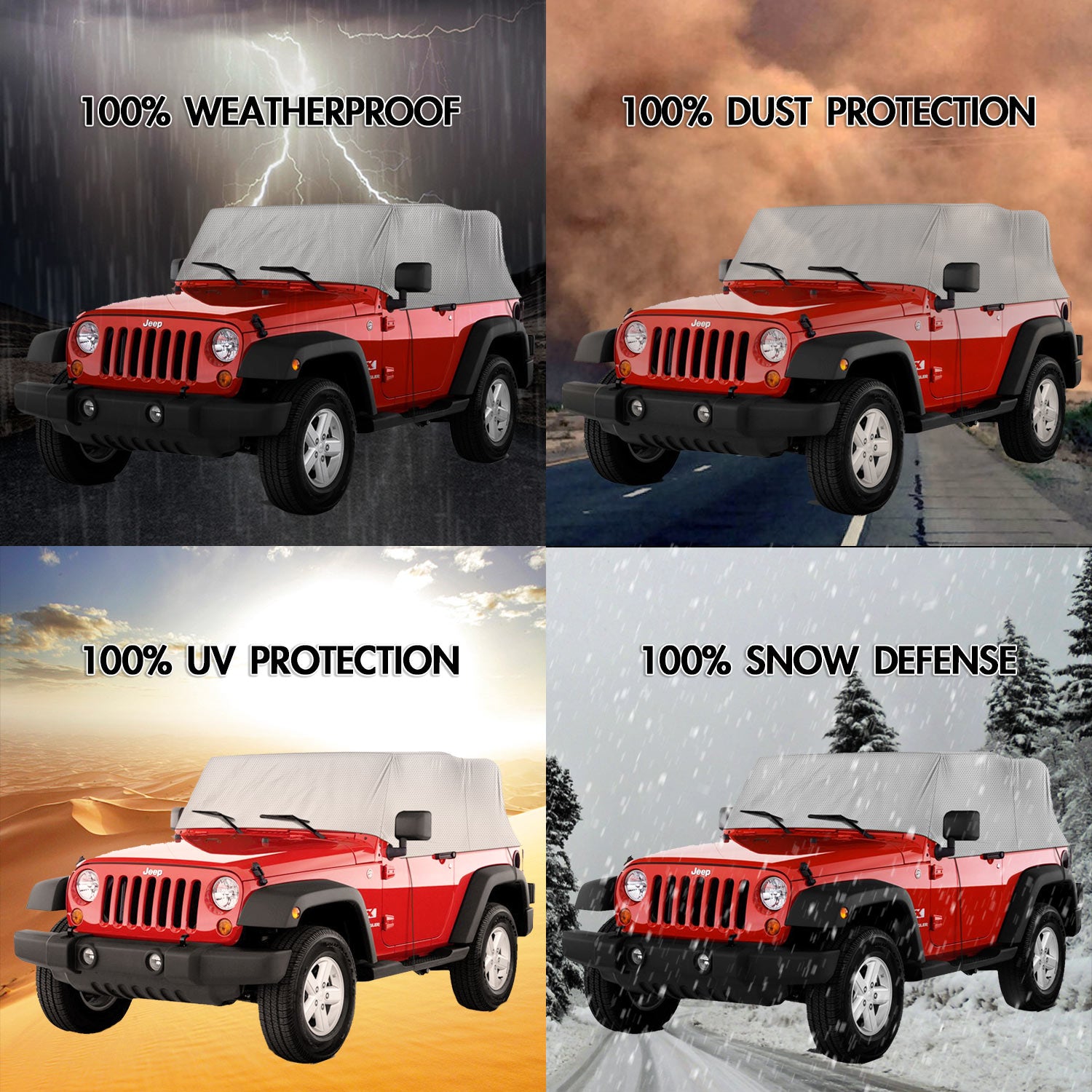 Superior Waterproof 4-Layer Cab Car Cover For 2-Door Jeep Wrangler 2007-2018