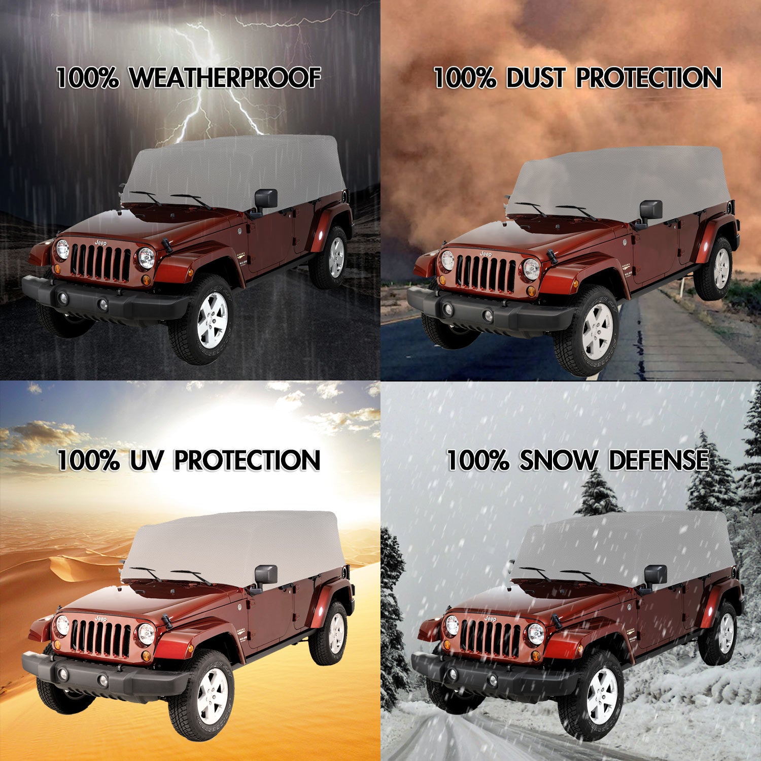 Waterproof 4-Layer Cab Car Cover For 4-Door Jeep Wrangler Unlimited 2007-2018