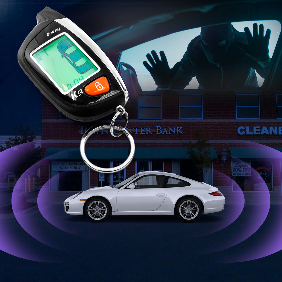 Auto Watch Alarm 2-Way Car Alarm Security Alarm with LCD Status Display and Remote ...