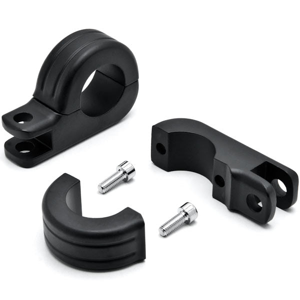 Black 1-1/4" Engine Guard Tube Bar Footpeg Clamps for Harley Davidsons / Metric
