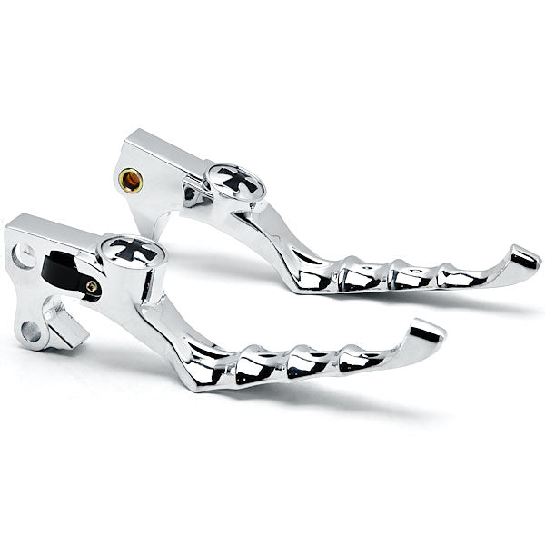 Chrome Hand Levers Skull Cross Grooved Replaceable Medallion Emblems for Harleys