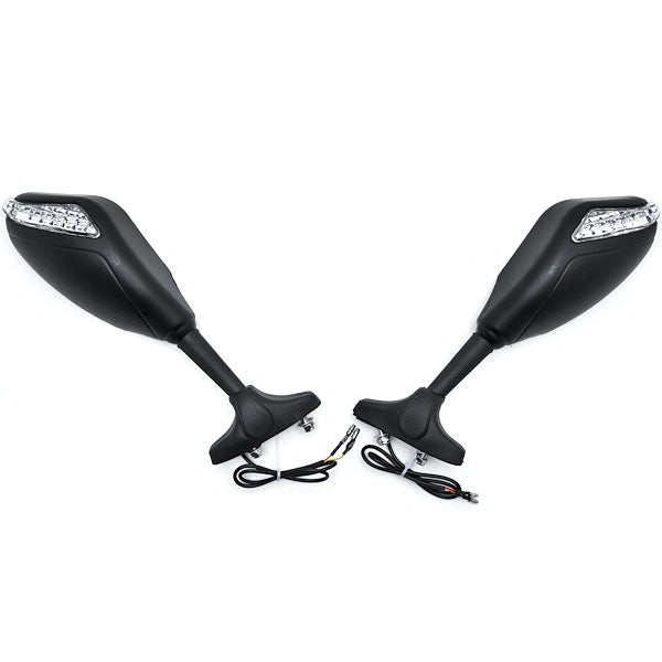 Universal Matte Black Integrated Motorcycle Mirrors w/ LED Turn Signals Blinkers