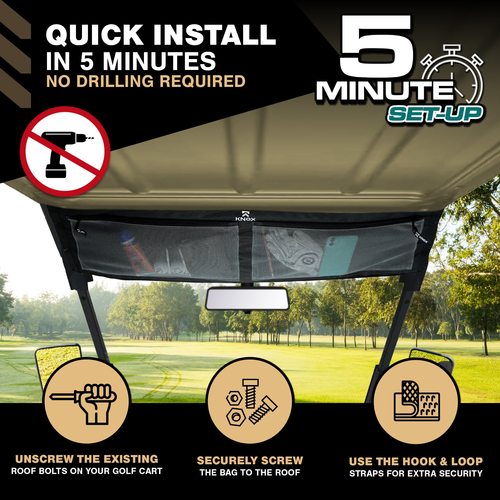 KNOX Golf Cart Overhead Storage, Club Car Precedent, Tempo, Onward Compatible
