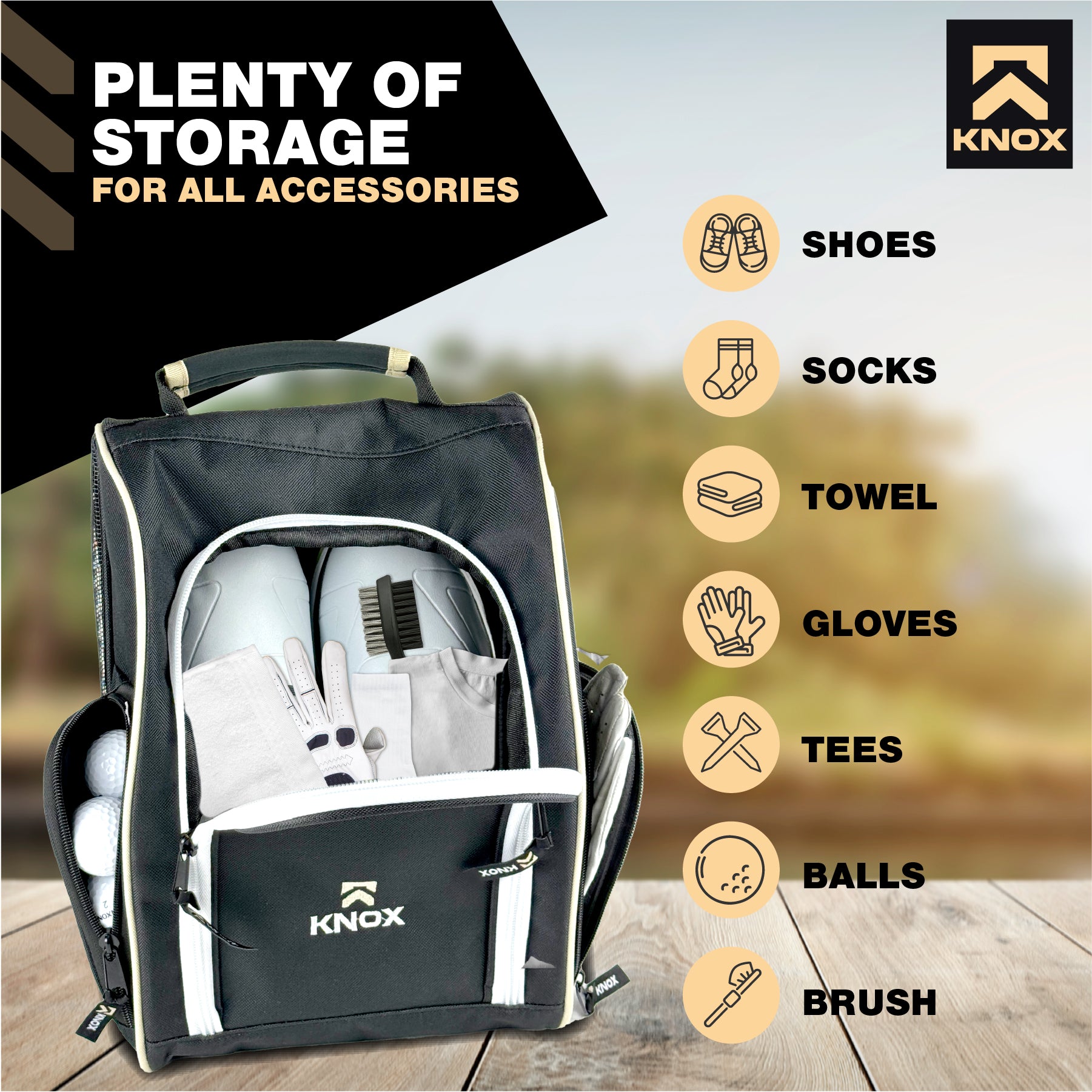 KNOX Unisex Golf Shoe Bag with Ventilation & Side Pockets for Socks, Tees, Keys
