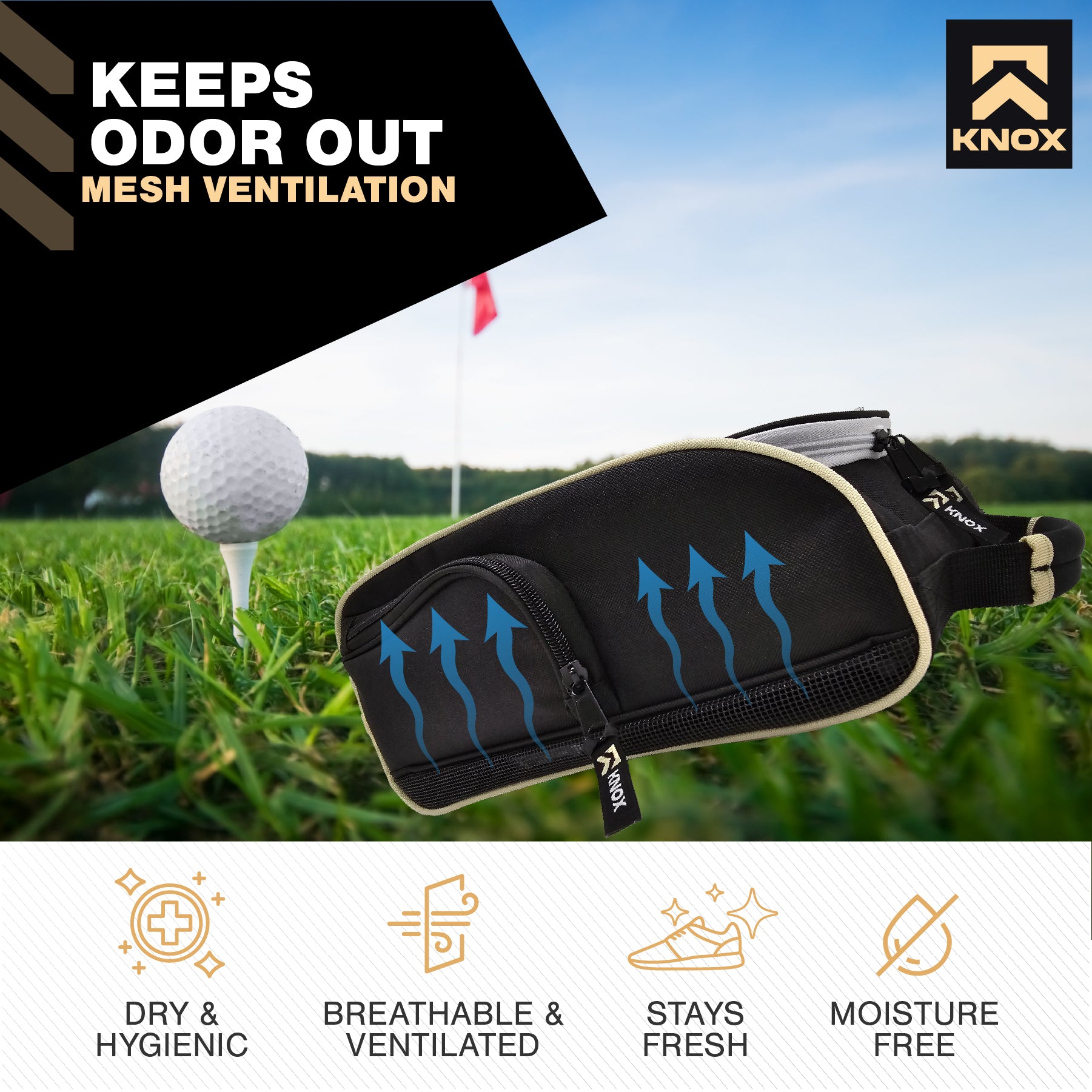 KNOX Unisex Golf Shoe Bag with Ventilation & Side Pockets for Socks, Tees, Keys
