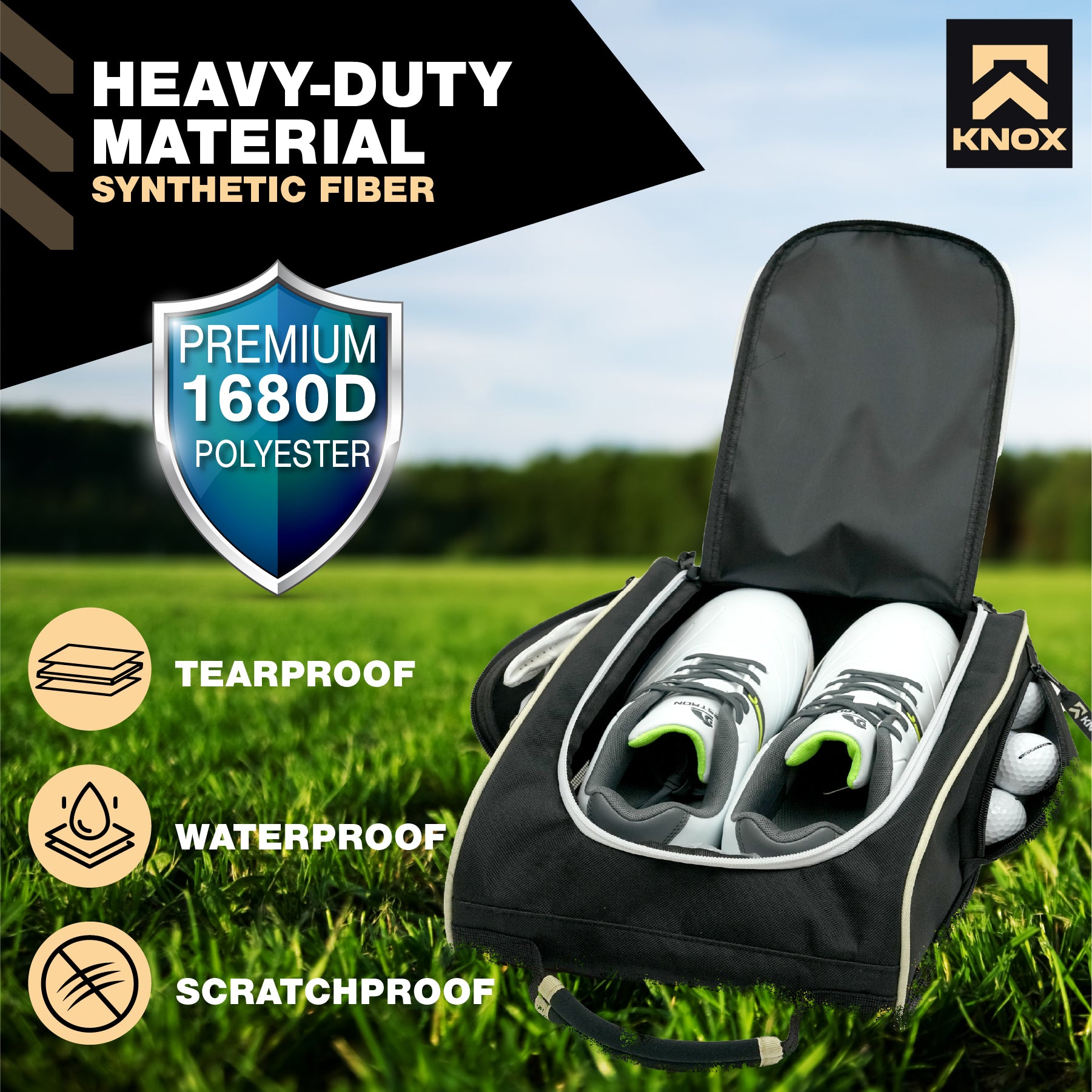 KNOX Unisex Golf Shoe Bag with Ventilation & Side Pockets for Socks, Tees, Keys