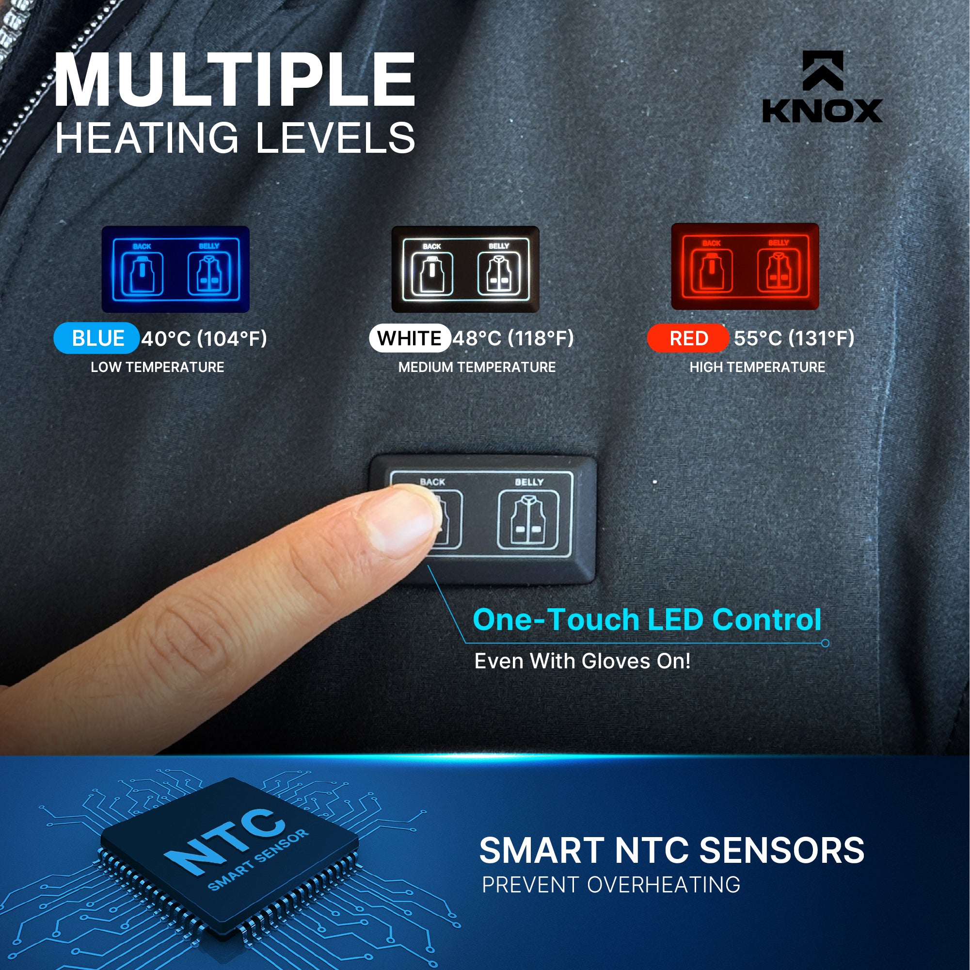 KNOX Unisex Heated Jacket with 4 Heat Zones, USB Powered