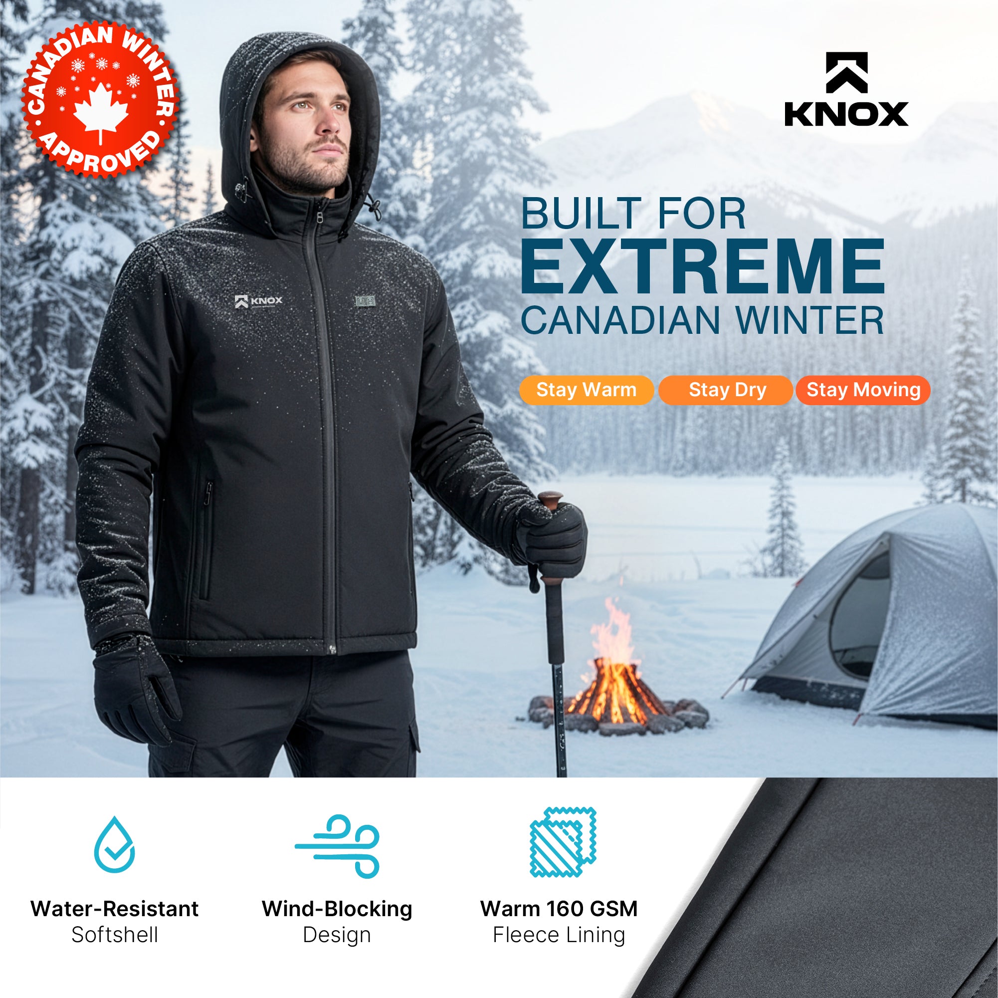 KNOX Unisex Heated Jacket with 4 Heat Zones, USB Powered