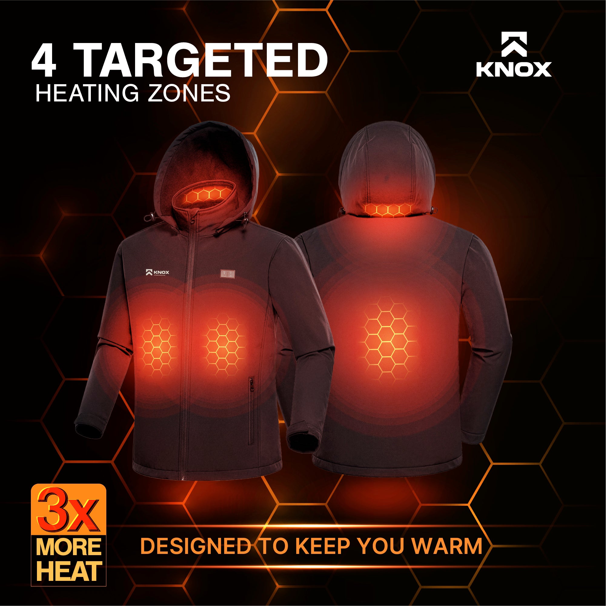 KNOX Unisex Heated Jacket with 4 Heat Zones, USB Powered