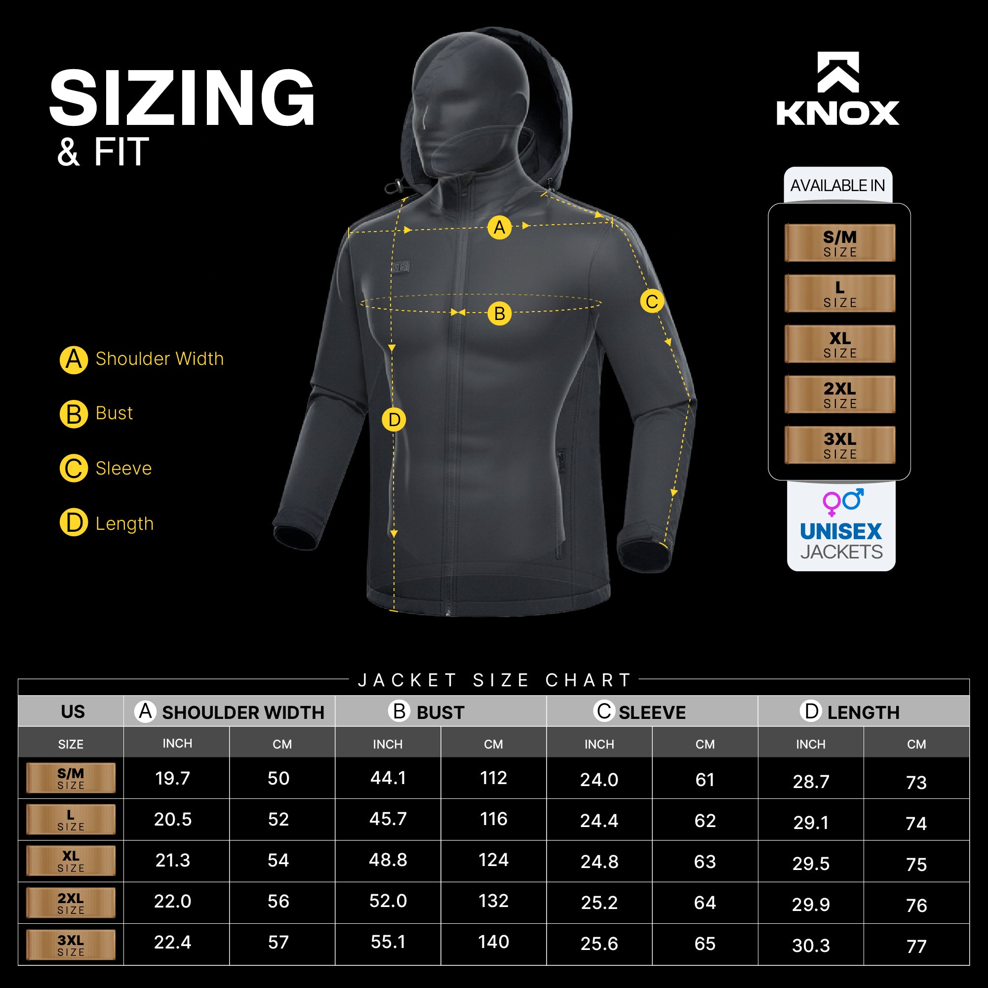 KNOX Unisex Heated Jacket with 4 Heat Zones, USB Powered