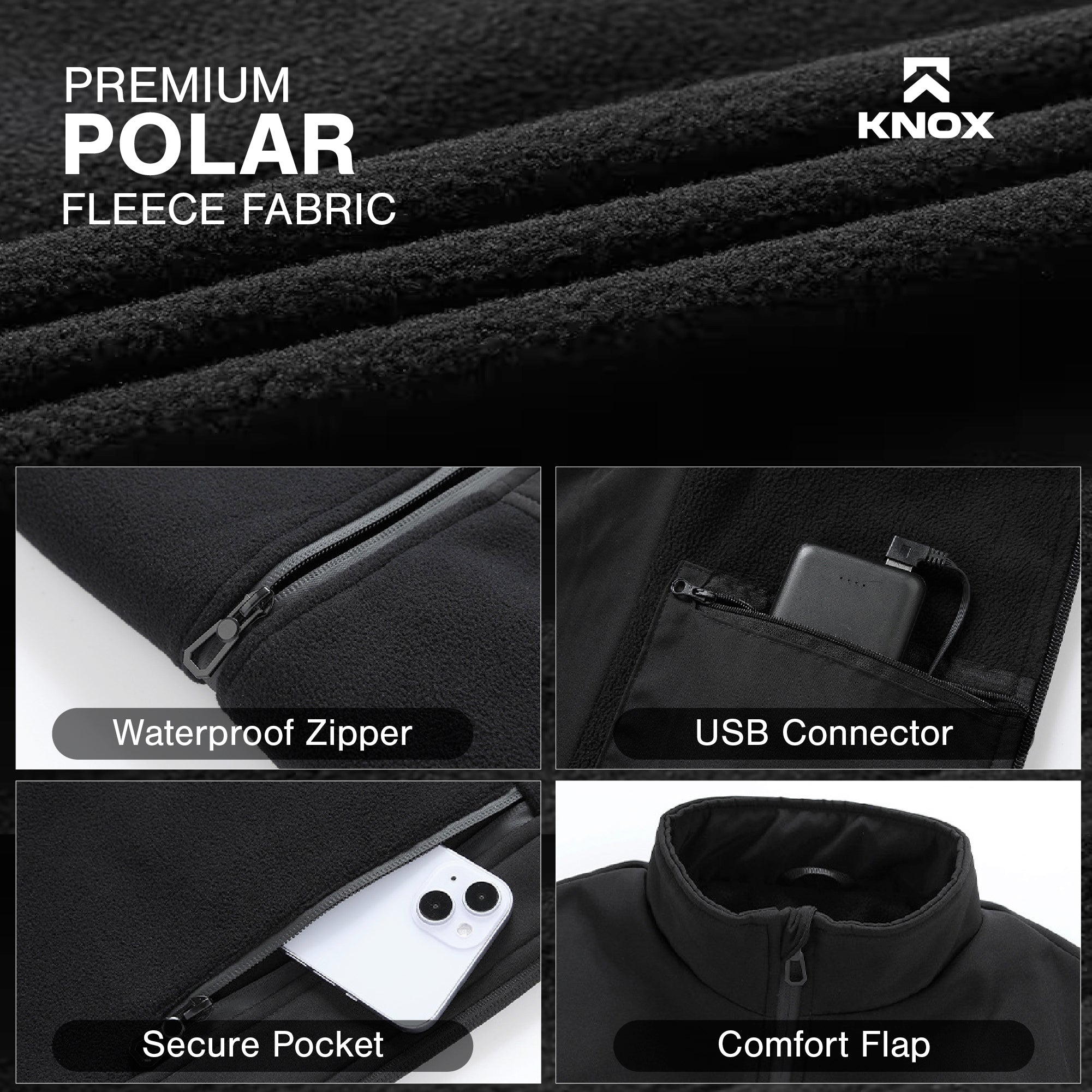 KNOX Heated Vest with Battery Pack, 13 Heating Zones