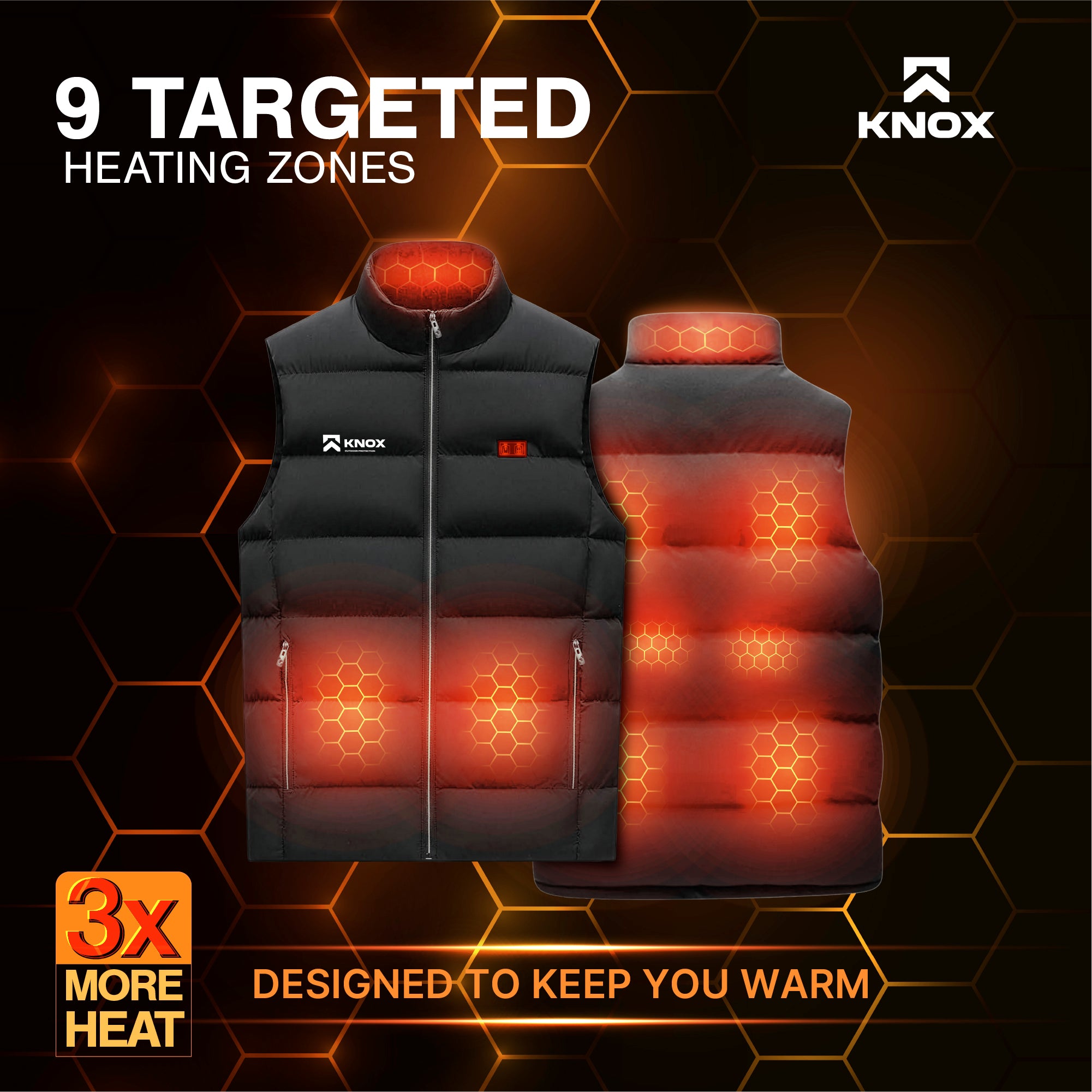 KNOX Heated Vest with Battery Pack, 9 Heating Zones