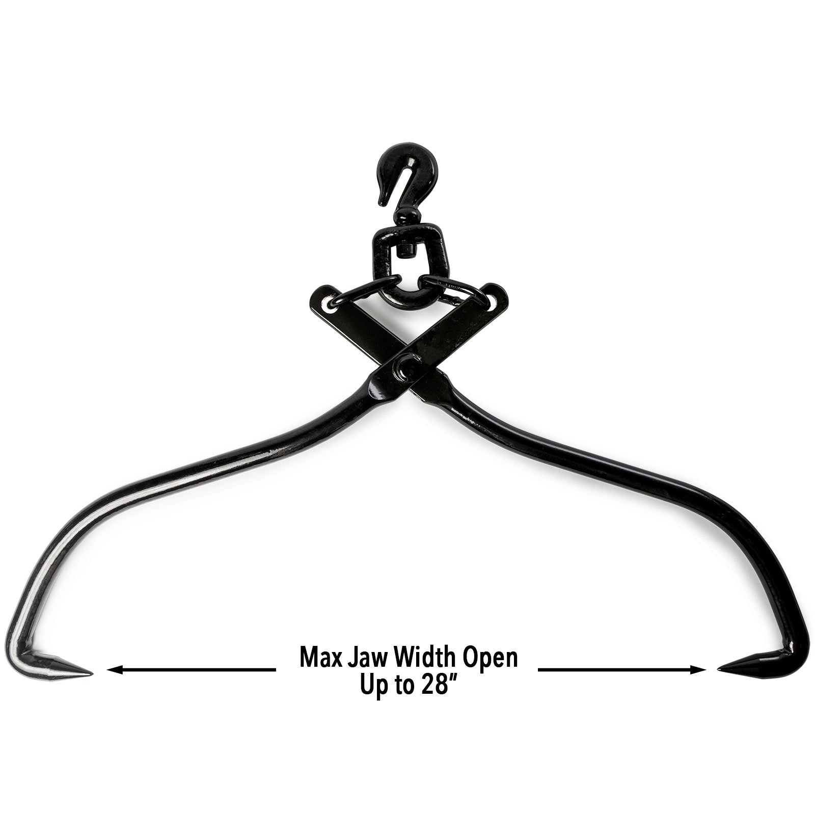 Swivel Grab Skidding Tongs - 28" Jaw Opening Black Log Chain Grabber with Hook
