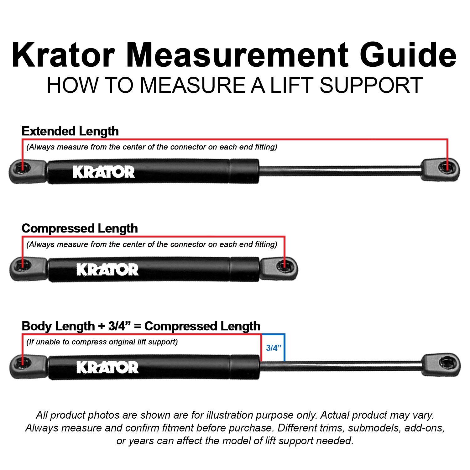 Krator 2pcs 6604 Replacement Back Glass Lift Supports, Gas Strut Prop Arms, Gas Spring Shocks, Lid Support, Lid Stay, Force Output 120N - 6604, SG326014, 8196261, 7088KF, 8264IX, 8267II, 2352QV