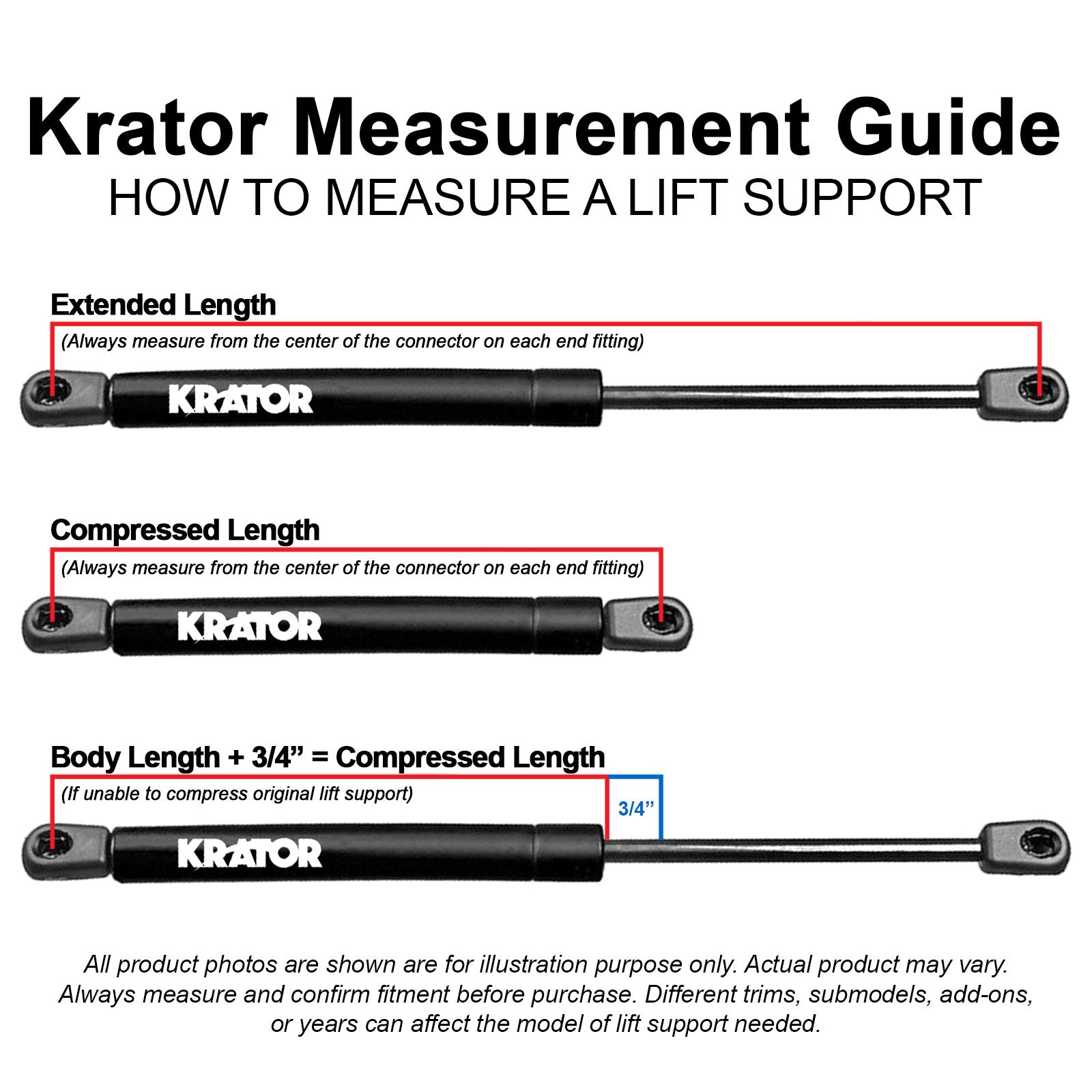 Krator Automatic Hood Lift Supports for Tesla Model 3 - Front Lift Hood (Frunk) High Strength Gas Filled Cylinders