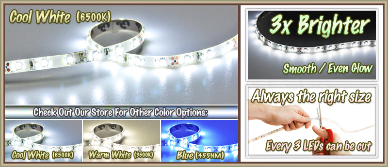 3.3' Feet Cool White 60 LEDs Light Remote Control Dimmer Kit SMD3528 110V Plug