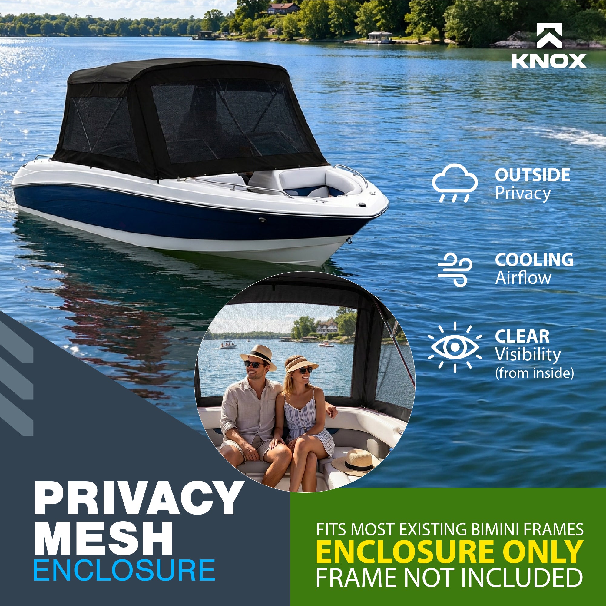 KNOX Universal 3 Bow Bimini Mesh Enclosure Only