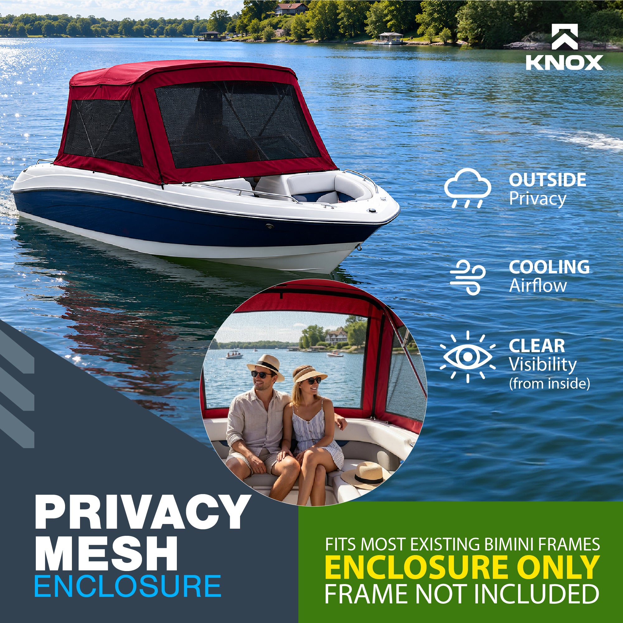 KNOX Universal 3 Bow Bimini Mesh Enclosure Only