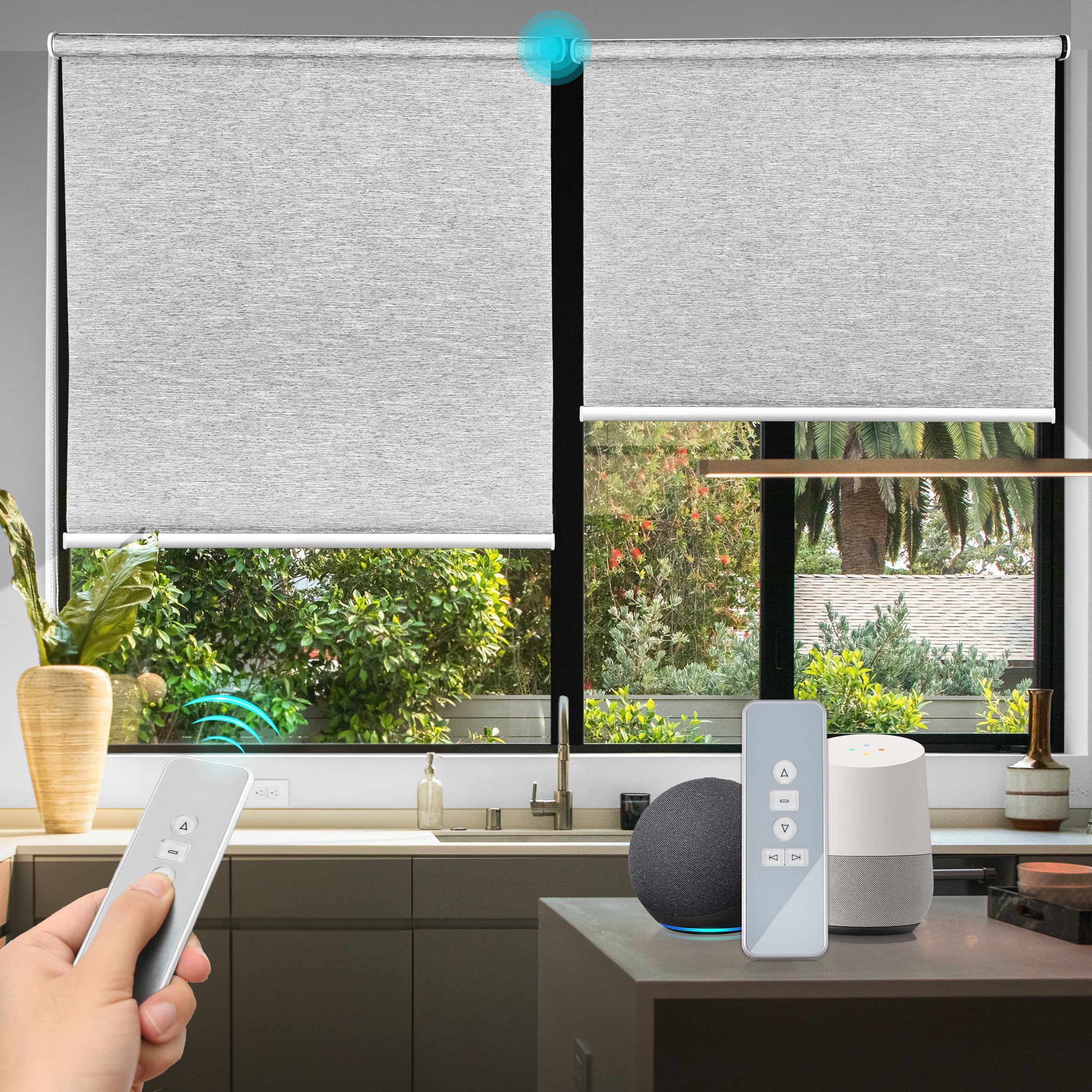 Biltek Smart Motorized Roller Blinds – Light Filtering Shades with Remote