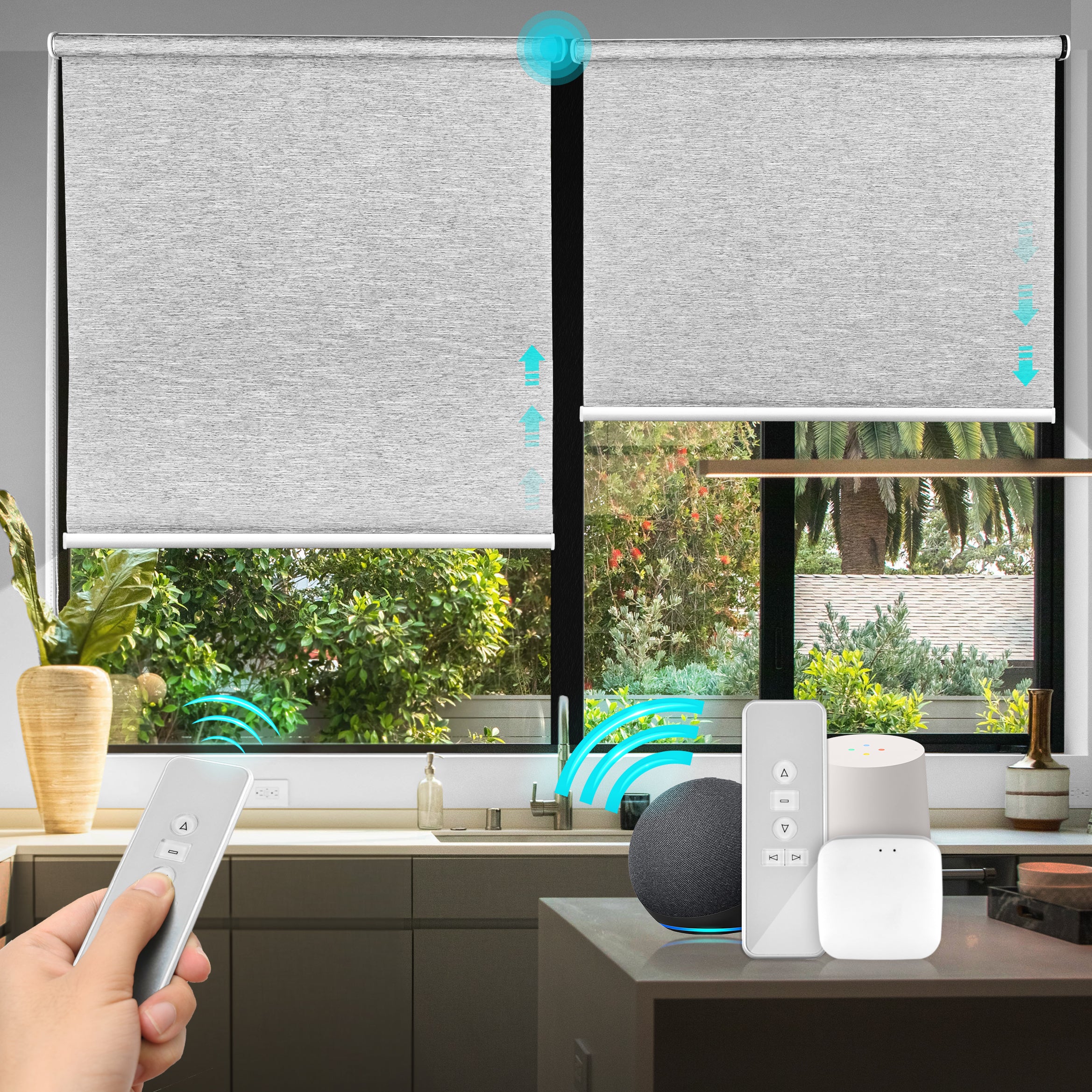 Biltek Smart Motorized Blinds – Cordless Electric Roller Shades with Remote & Zigbee Hub for Home/Office