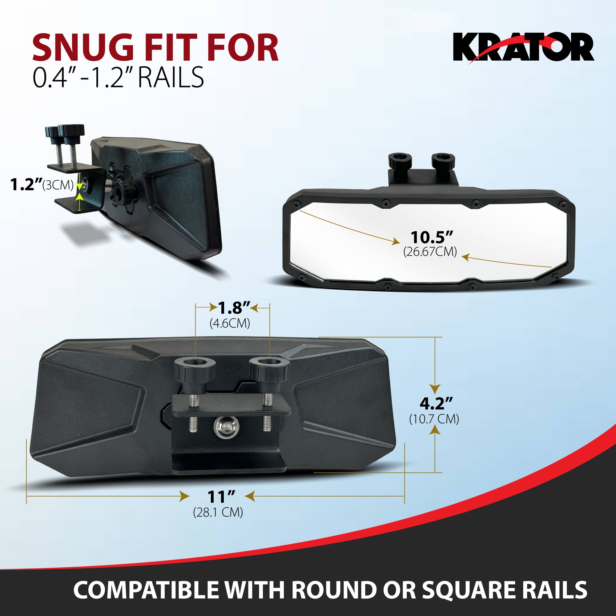 Krator Boat Mirror Rear View for 0.4"-1.2" Rails, Convex Wide-Angle Design