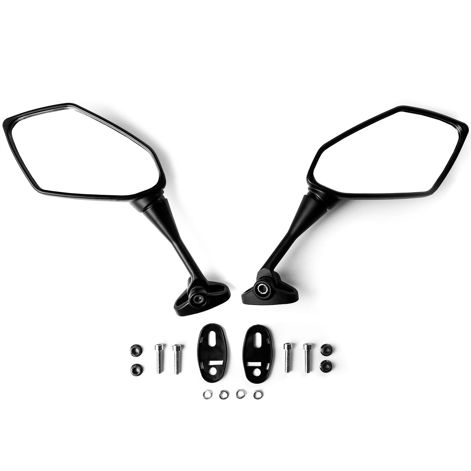 Black Universal Motorcycle Mirrors Sport Bike 2 Mounting Points Rear View Mirror