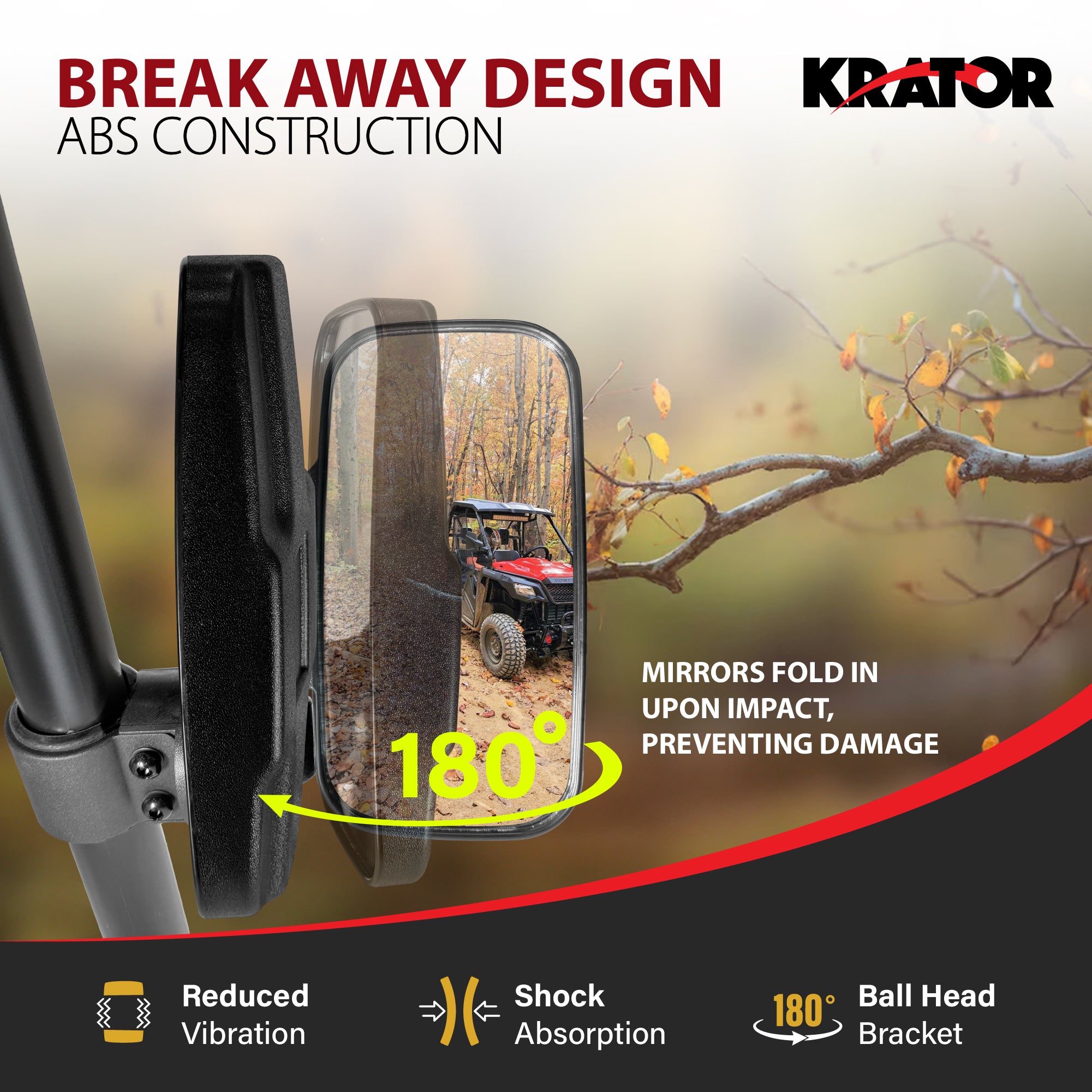 Krator UTV Side Mirrors for 1.75"- 2" Roll Bar Cage, Adjustable UTV Mirrors