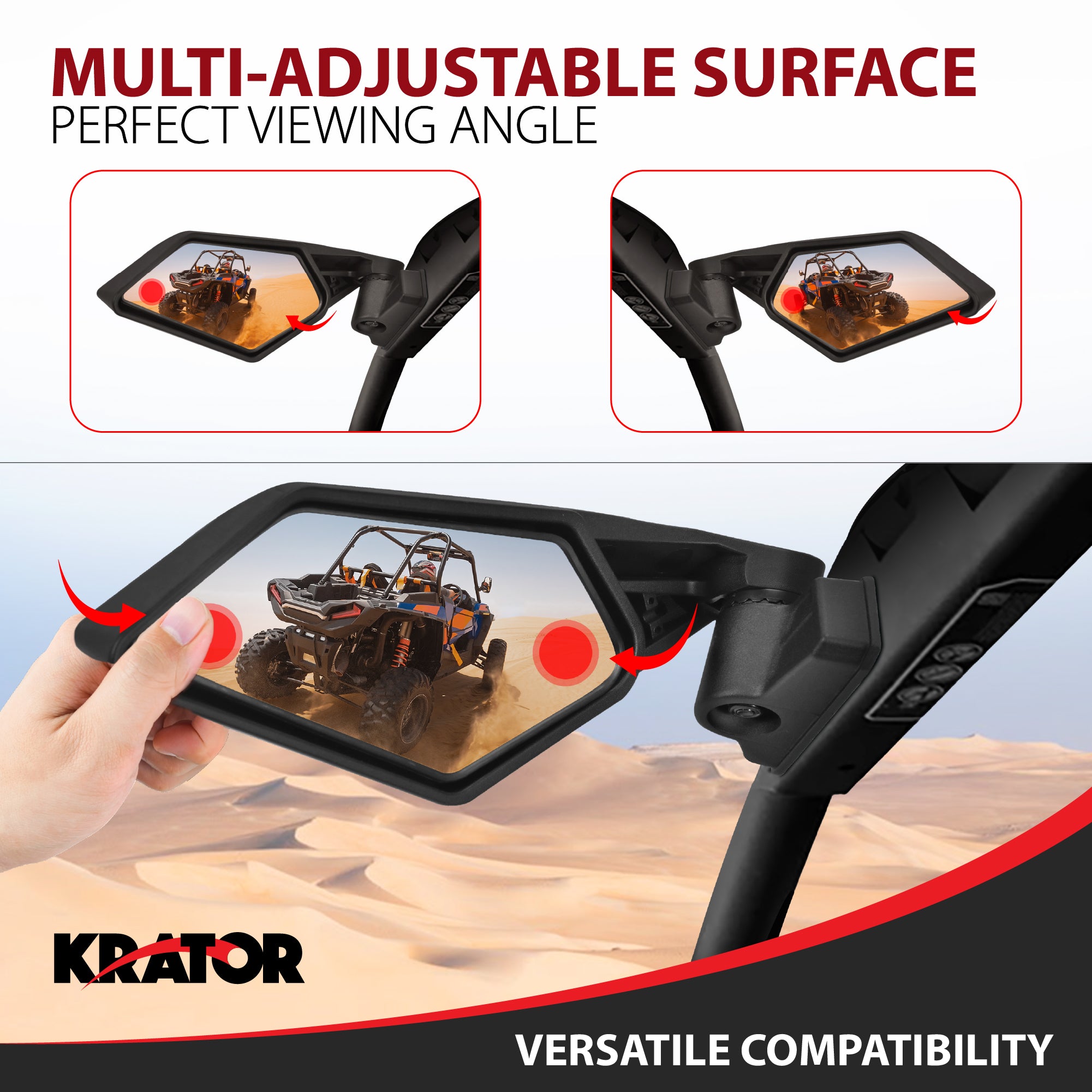 Krator UTV Side Mirrors with Mounting Points, Convex Glass & Breakaway Design