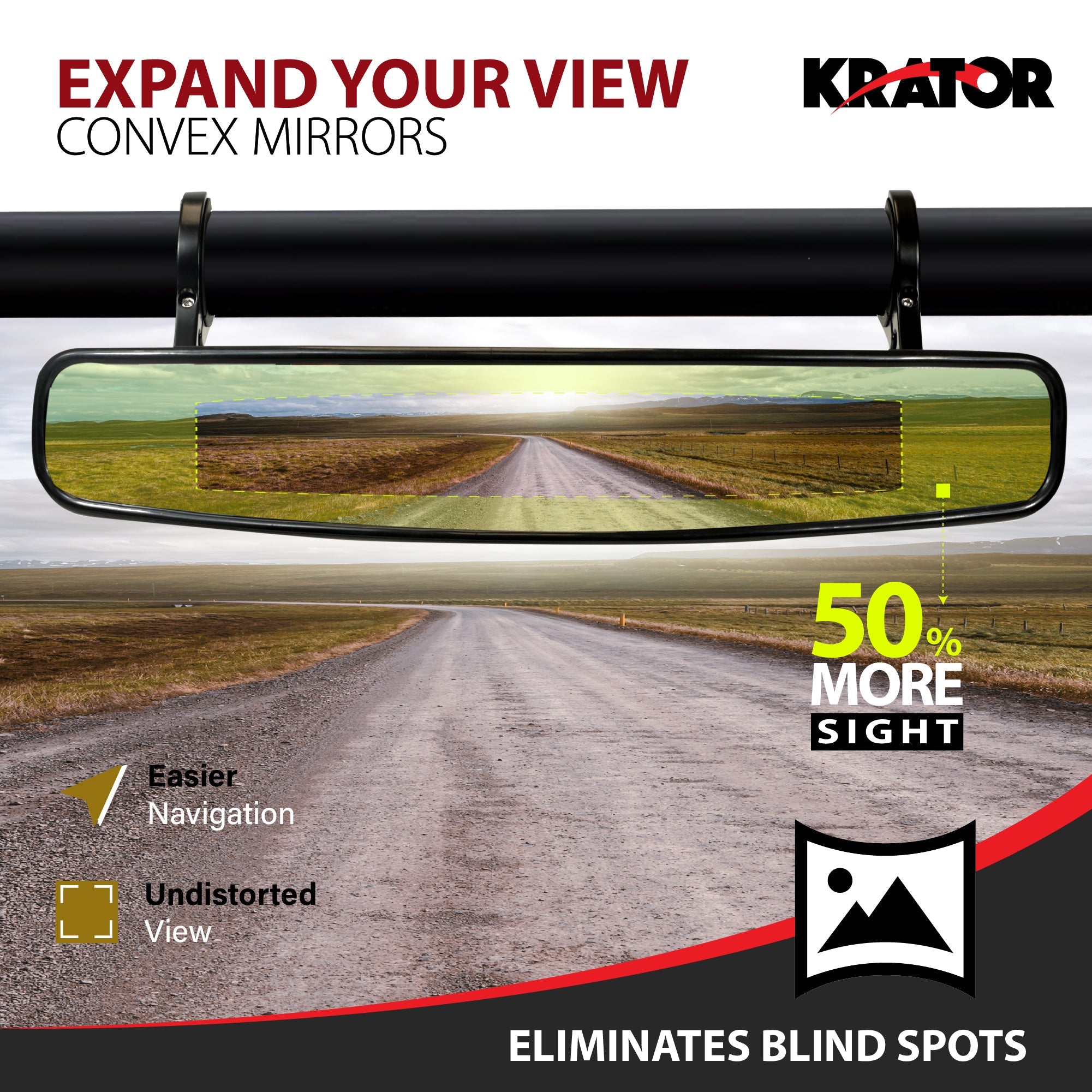 Krator UTV Mirror 1.75" & 2" Bars