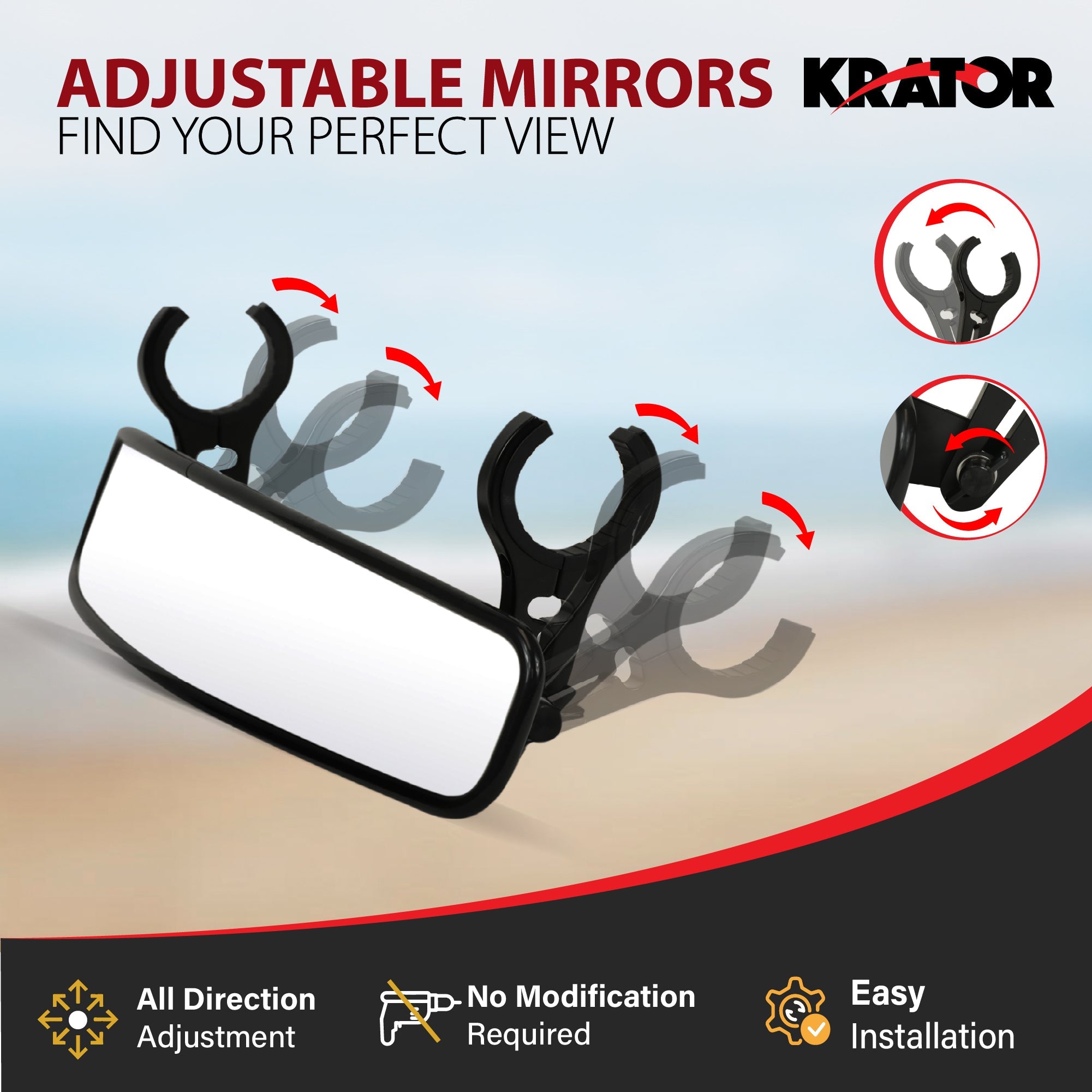 Krator UTV Mirror 1.75" & 2" Bars