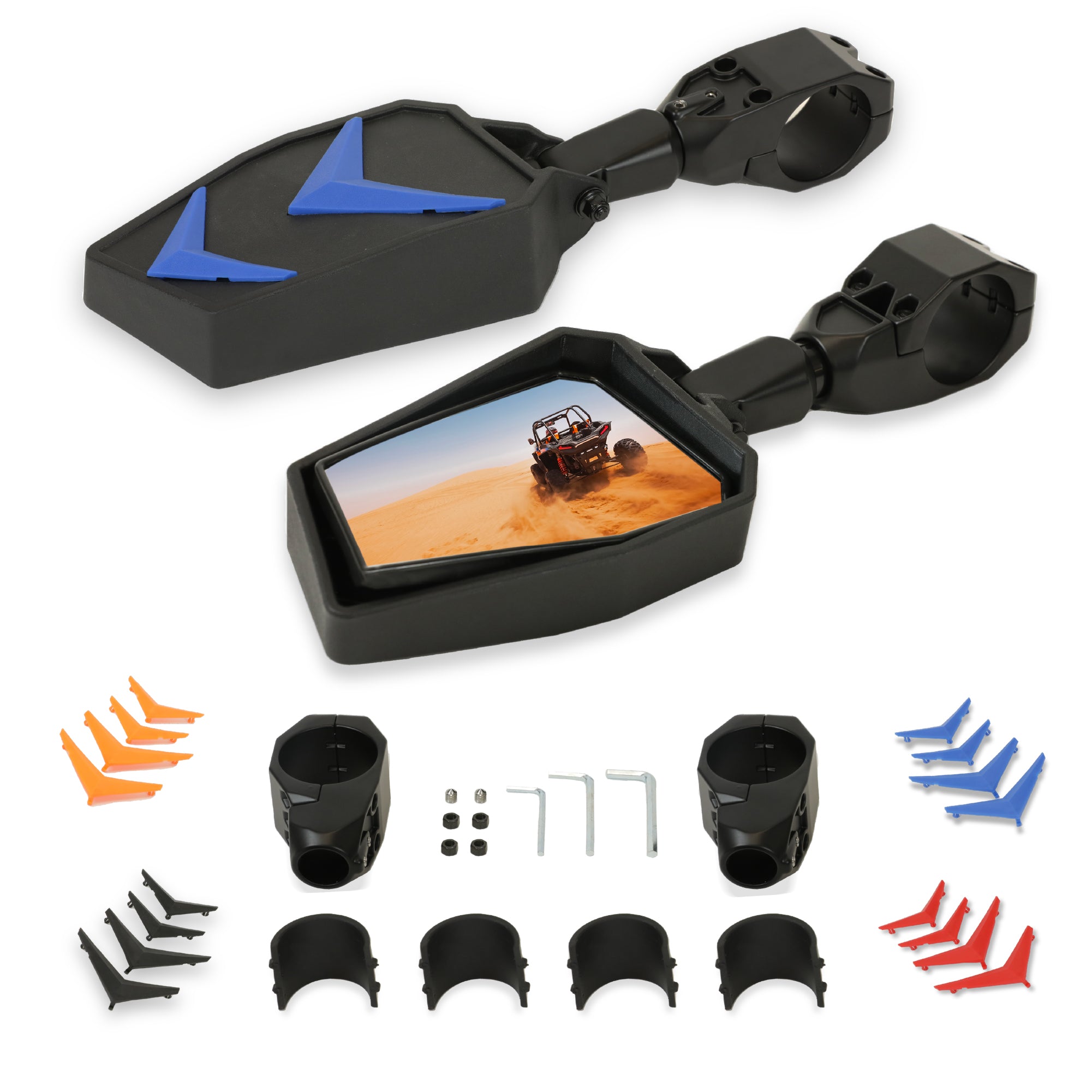 Krator UTV Side Mirrors 1.75"- 2" Roll Bar Cage, Includes 4-Changeable Inserts