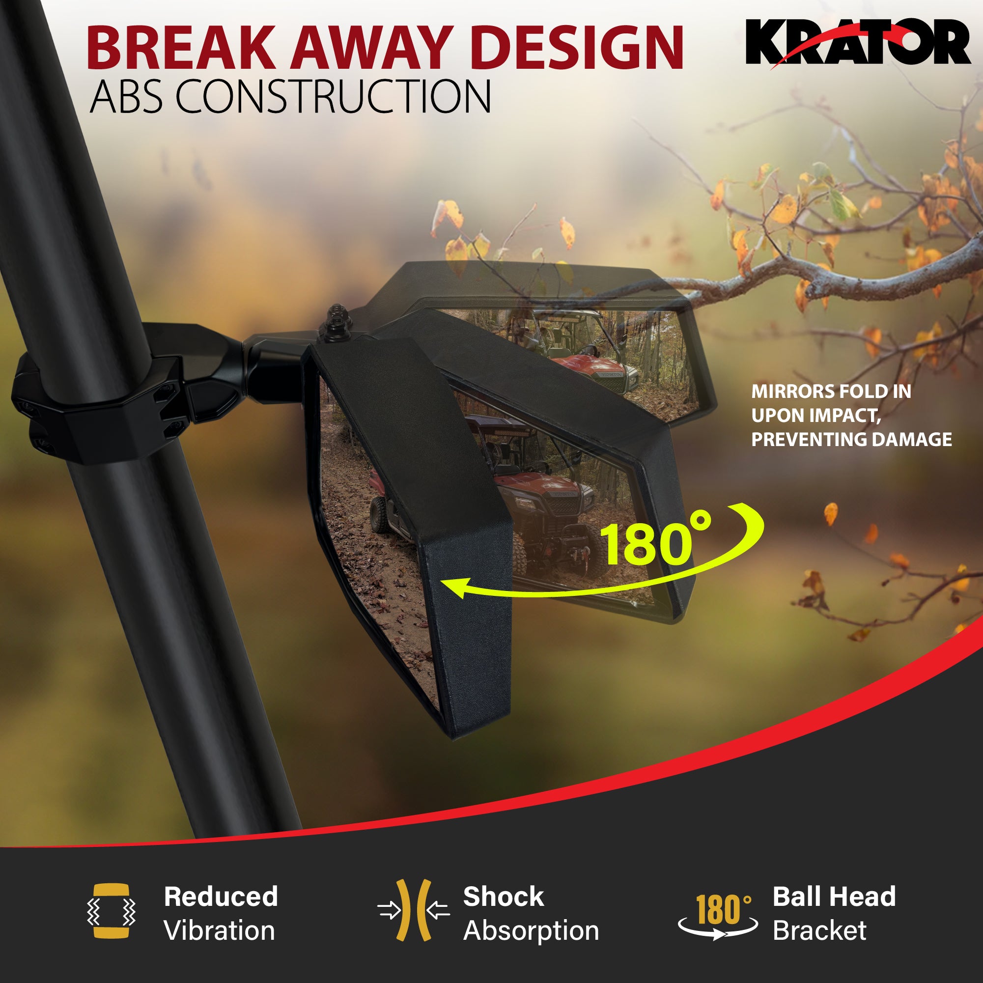 Krator UTV Side Mirrors 1.75"- 2" Roll Bar Cage, Includes 4-Changeable Inserts