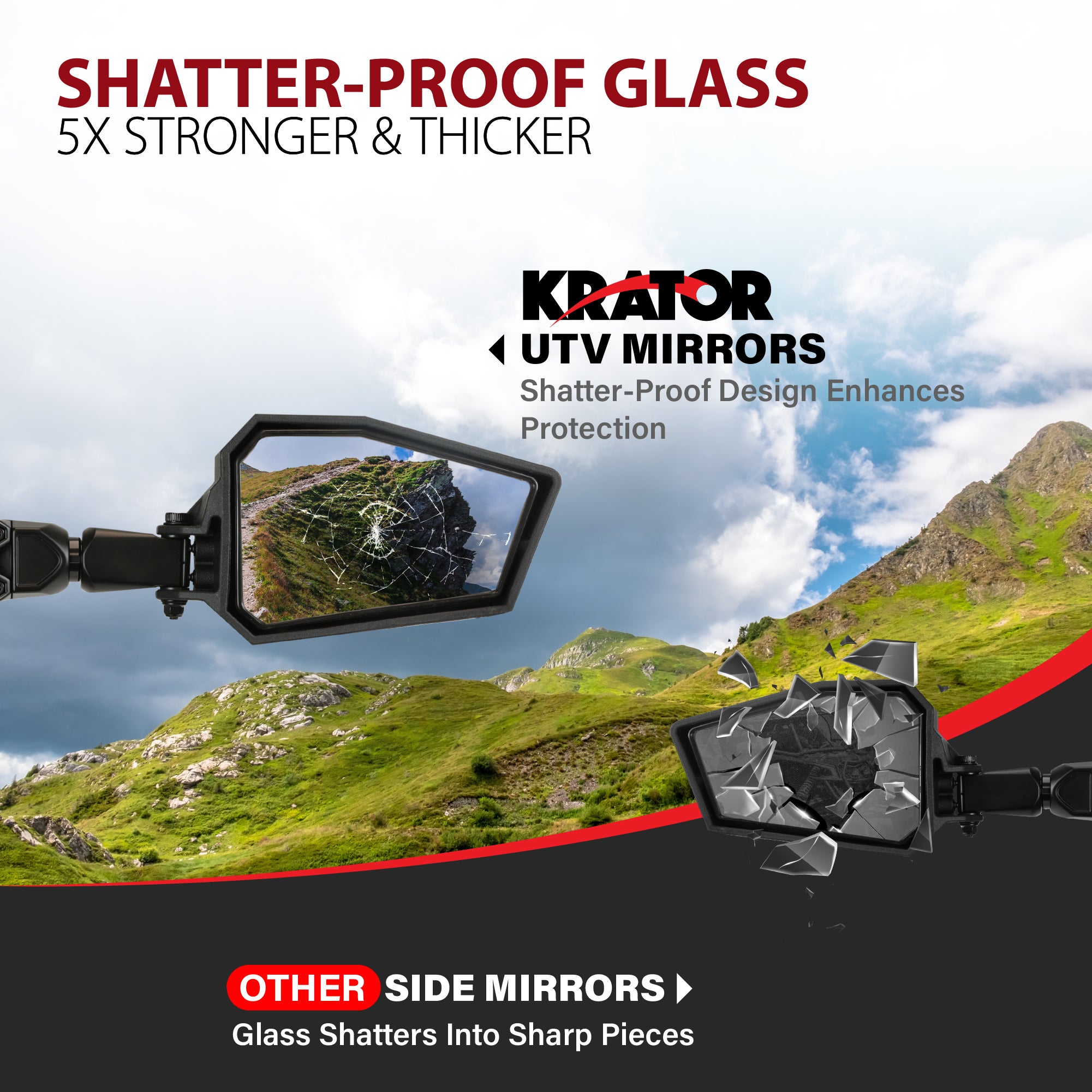 Krator UTV Side Mirrors 1.75"- 2" Roll Bar Cage, Includes 4-Changeable Inserts