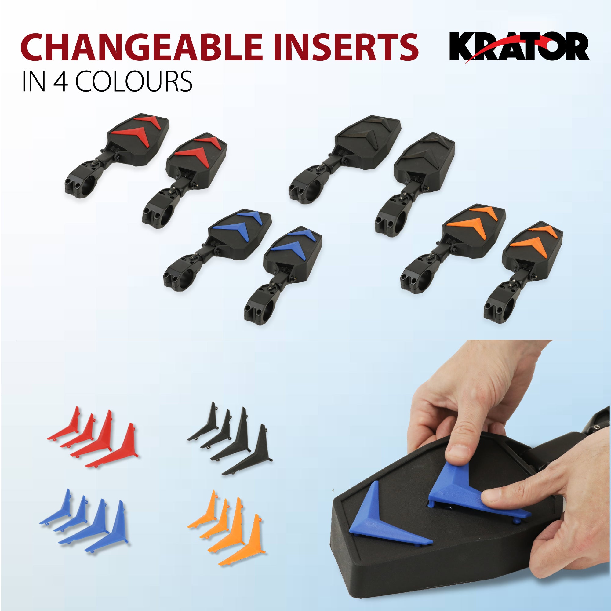 Krator UTV Side Mirrors 1.75"- 2" Roll Bar Cage, Includes 4-Changeable Inserts