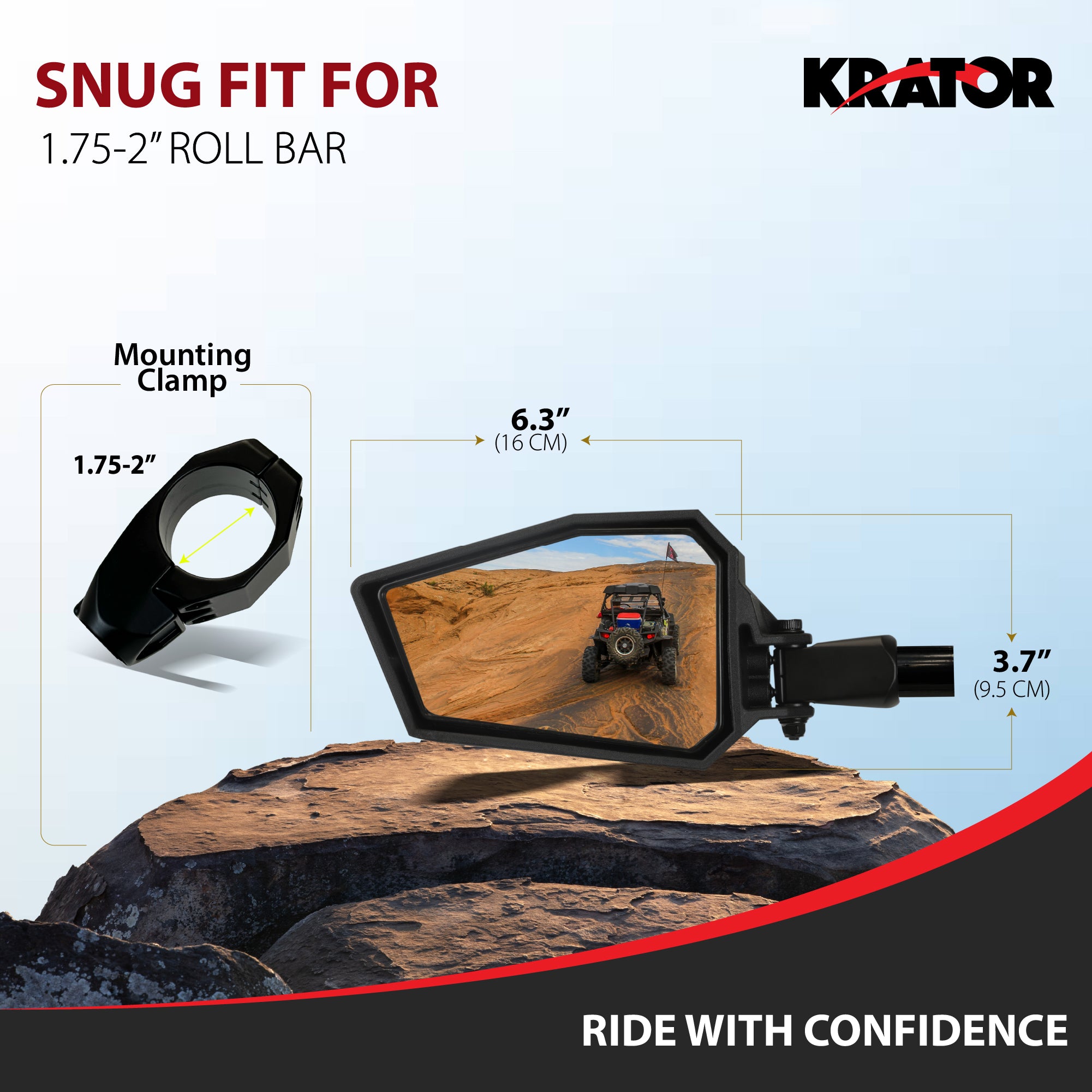 Krator UTV Side Mirrors 1.75"- 2" Roll Bar Cage, Includes 4-Changeable Inserts