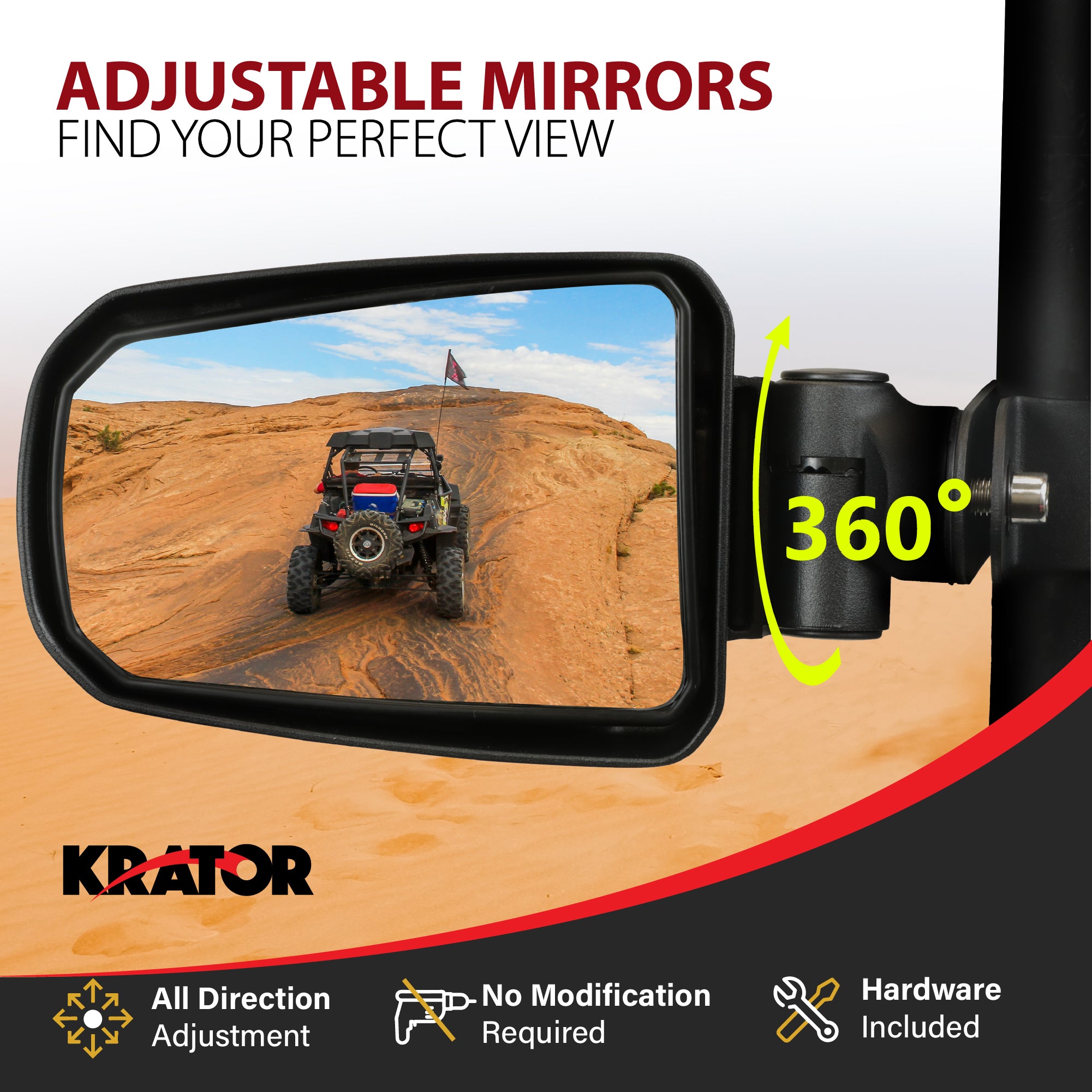 Krator UTV Side Mirrors 1.75" Roll Bar with Windshield, Adjustable UTV Mirrors