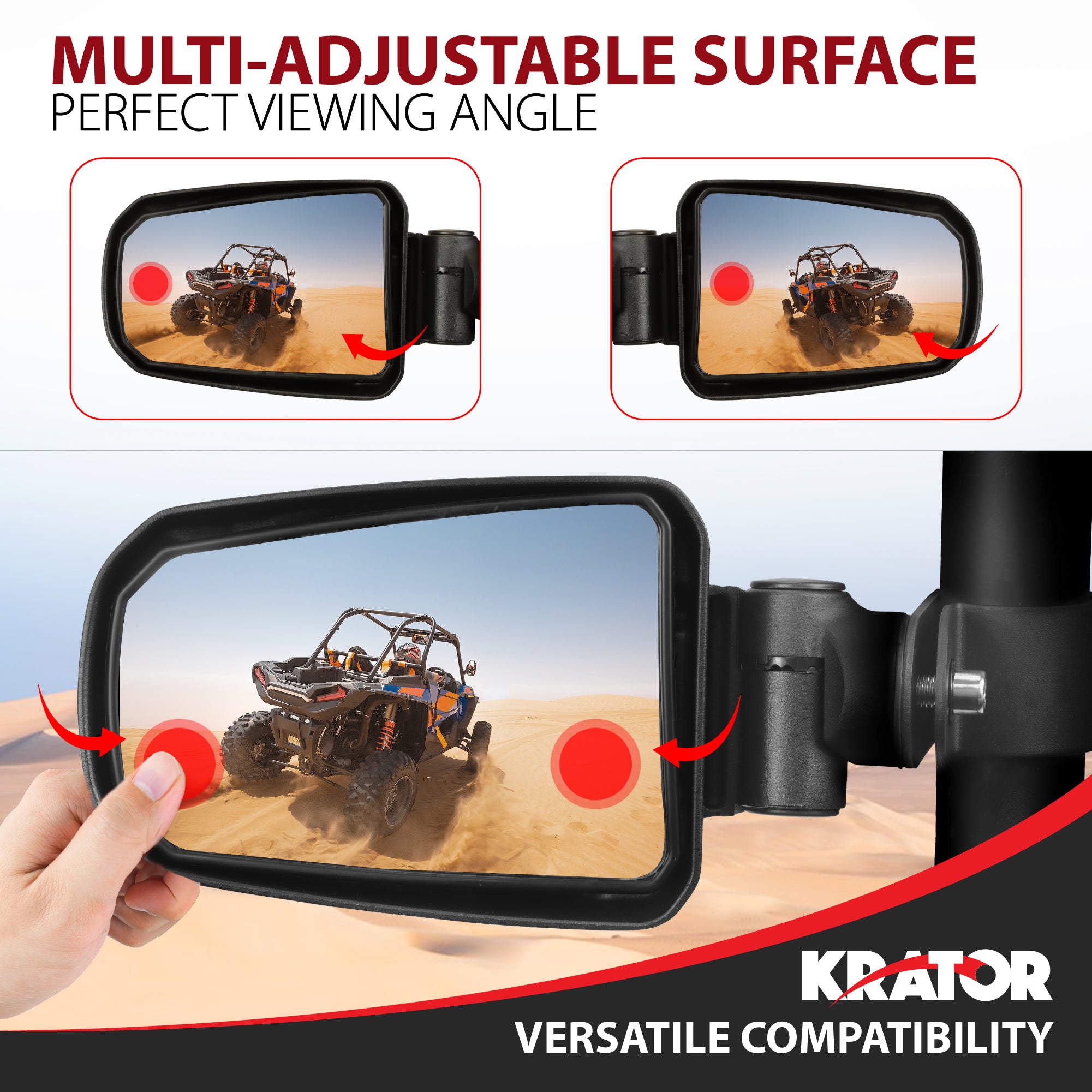 Krator UTV Side Mirrors 1.75" Roll Bar with Windshield, Adjustable UTV Mirrors