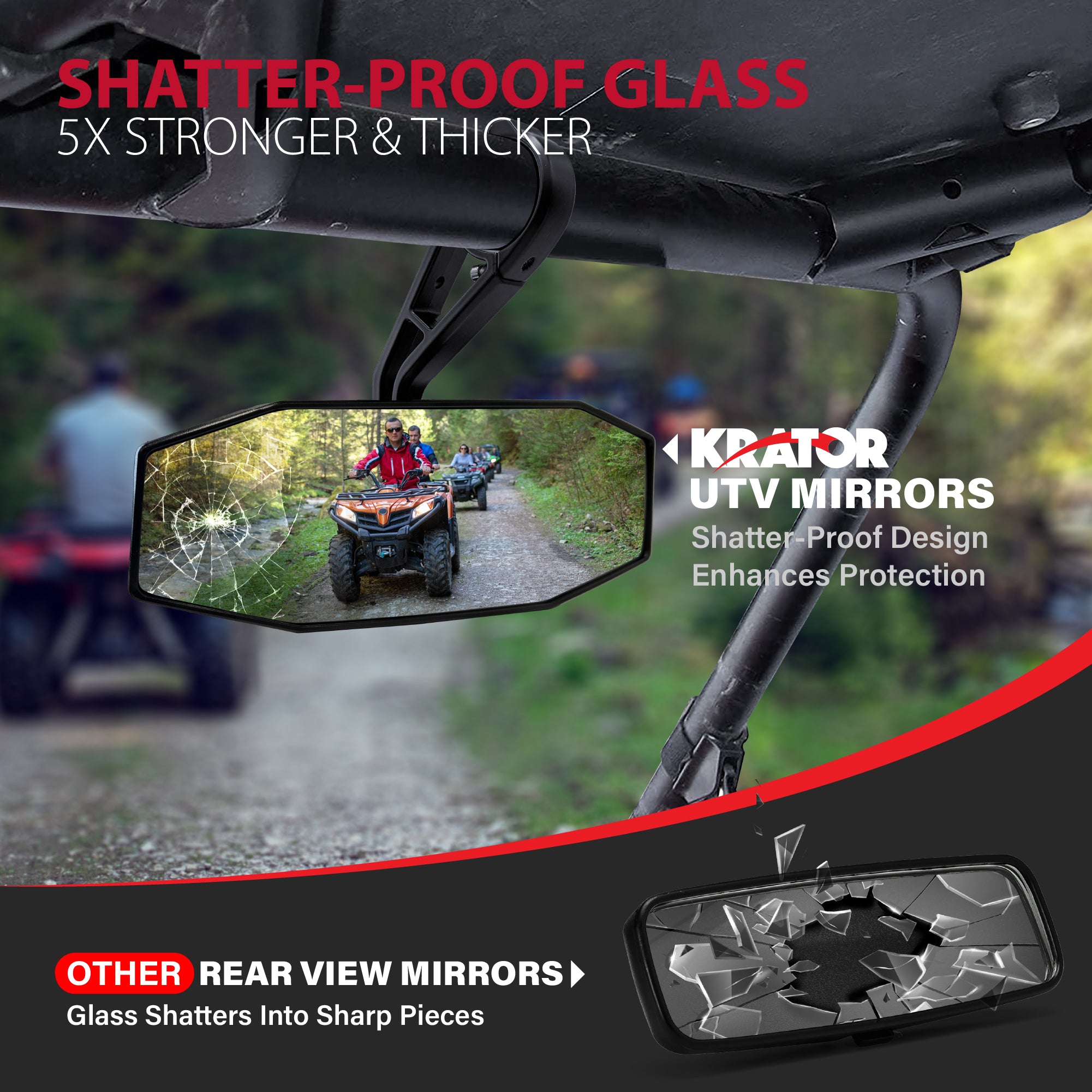 Krator UTV Rear View Mirror 1.75"Roll Bar, Adjustable Convex Wide-Angle Design