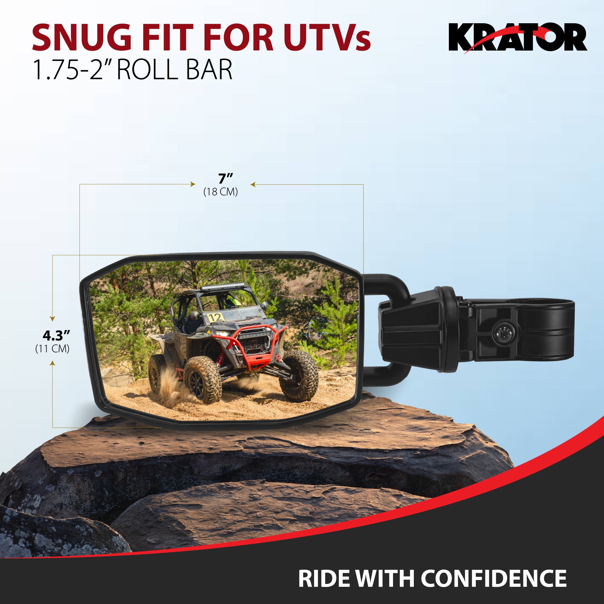 Krator UTV Side Mirrors for 1.75"-2" Roll Bar Cage, Adjustable UTV Mirrors