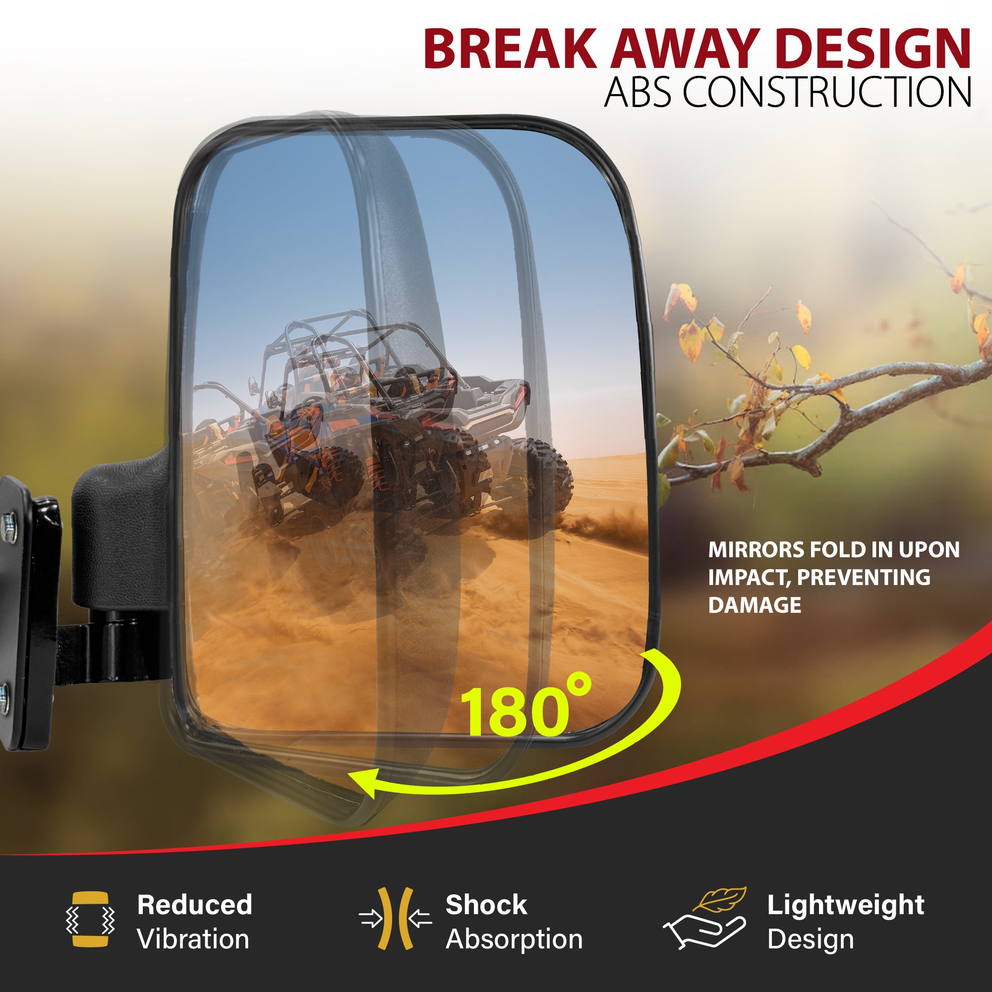 Krator UTV Side Mirrors for Roll Cage Bolts, Adjustable Convex UTV Mirrors