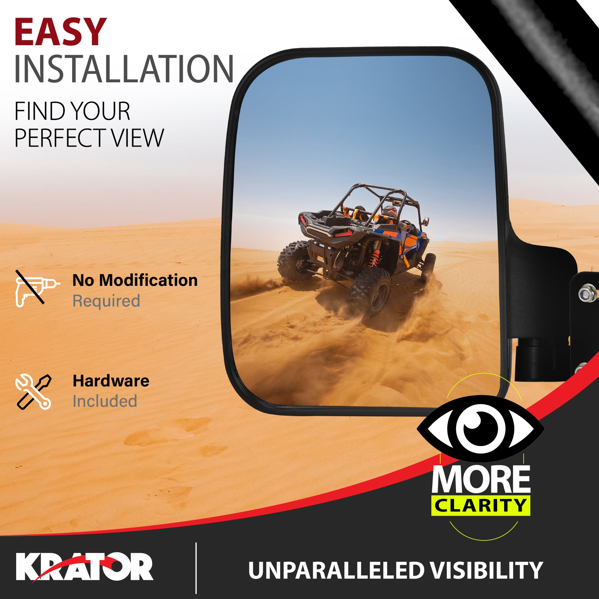 Krator UTV Side Mirrors for Roll Cage Bolts, Adjustable Convex UTV Mirrors