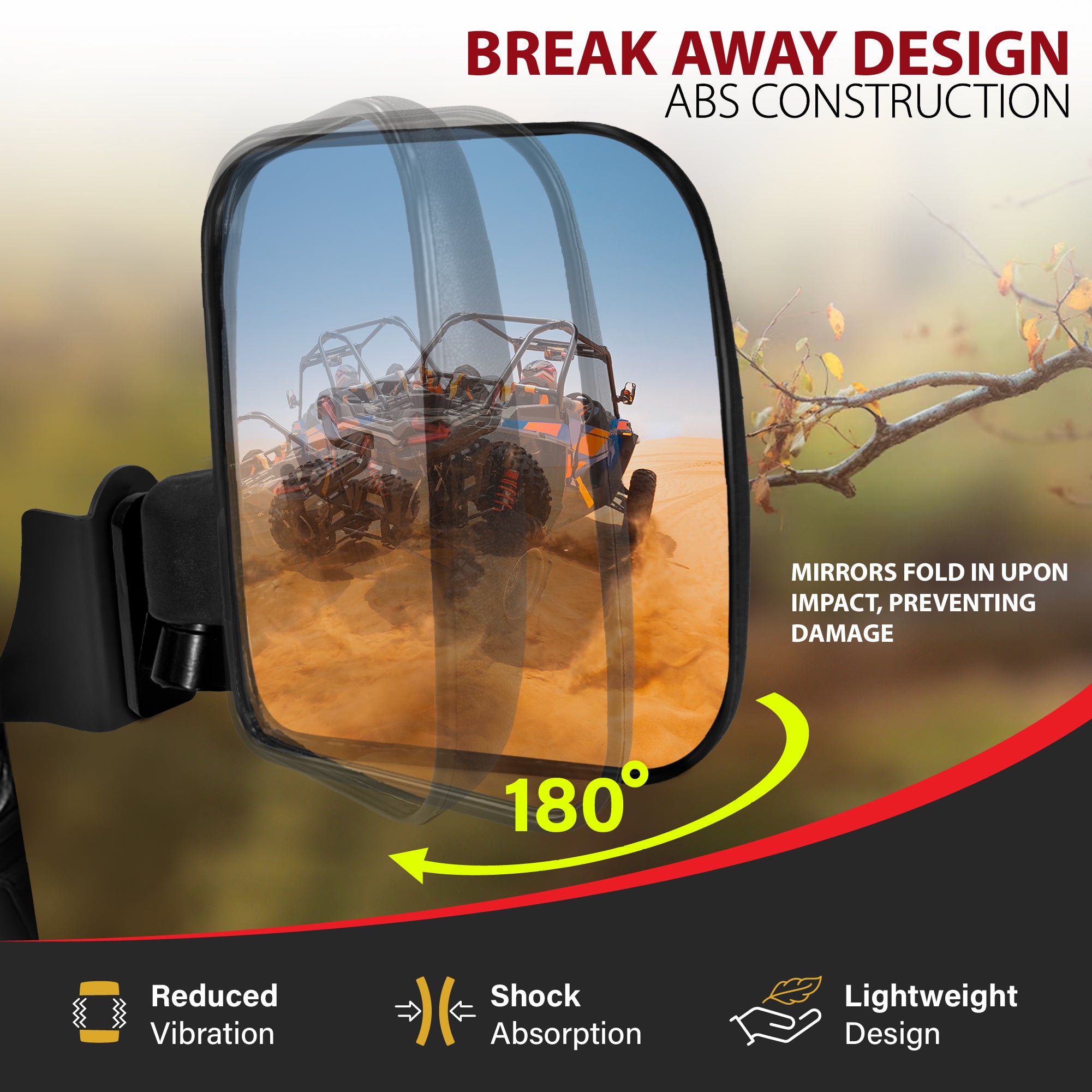 Krator UTV Side Mirrors for Roll Cage Bolts, Adjustable Convex UTV Mirrors