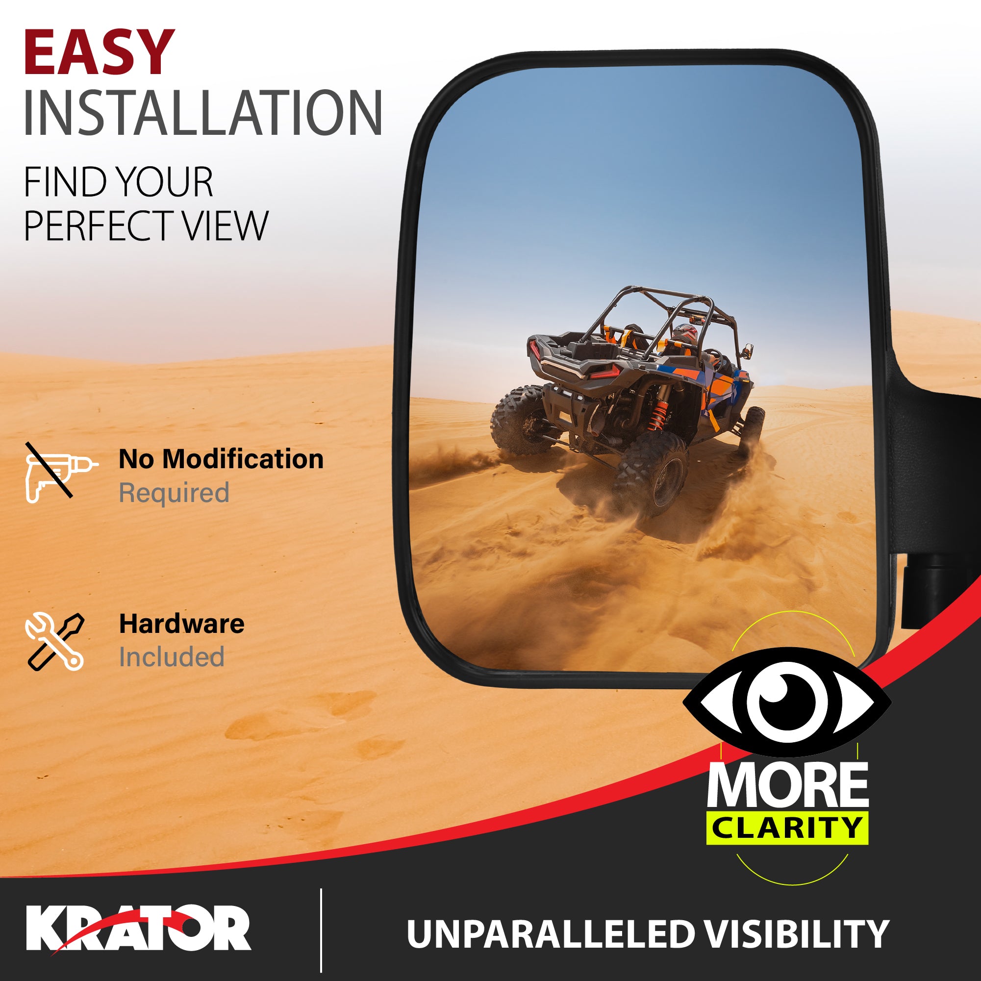 Krator UTV Side Mirrors for Roll Cage Bolts, Adjustable Convex UTV Mirrors