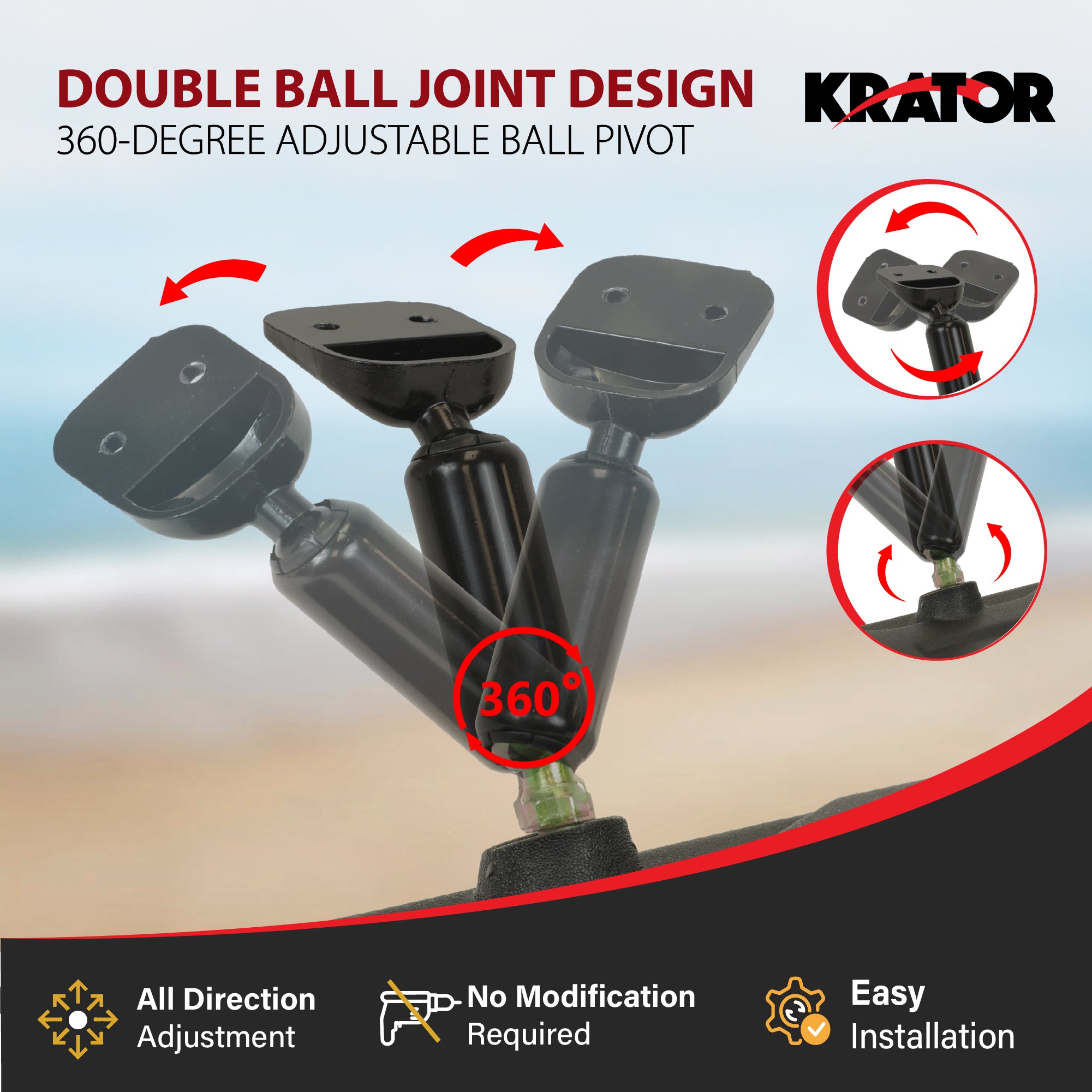 Krator UTV Rear View Mirror for 1.75"-2" Roll Bar, Wide-Angle Convex UTV Mirror