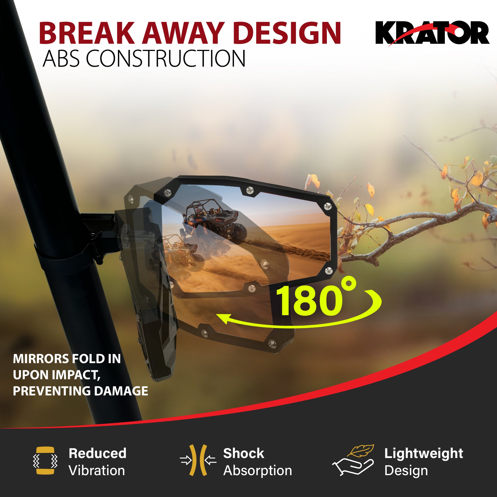 Krator Adjustable UTV Side Mirrors for 1.5"-2" Roll Bar Cage with Windshield