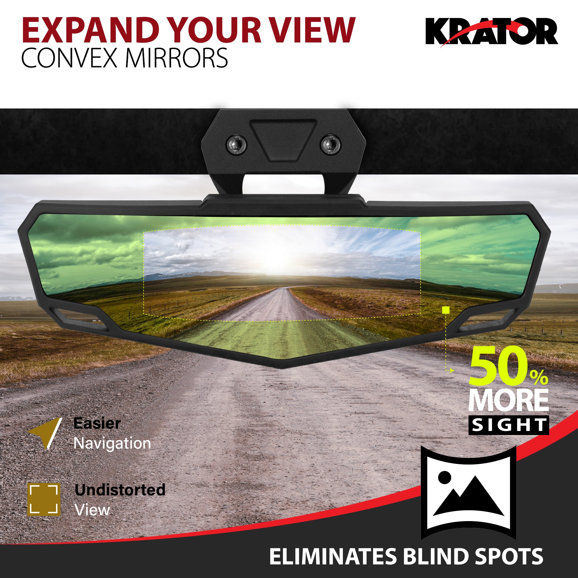 Krator UTV Rear View Mirror for Roll Bar Mounting Brackets, Replaces OEM 2883763